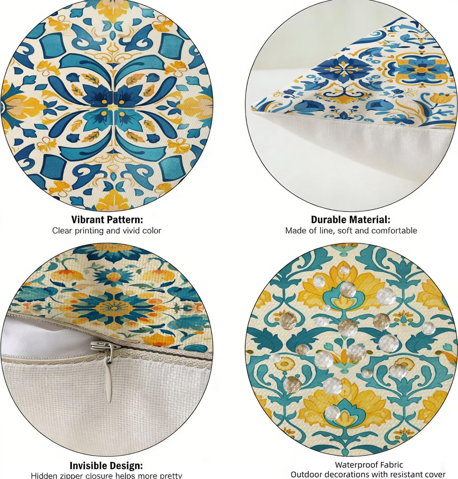 Housses Coussin 50x60cm Extérieur Imperméable Bleu Taies d'oreiller Printemps Été Decoration Canapé Housse de Coussin Nordique Décoratif pour Salon Jardin Patio Chambre Maison Décor Lot de 4. R-4960