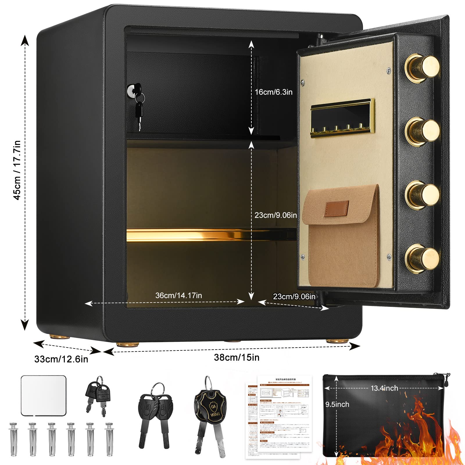 2.2 Cub Safe Box Fireproof Waterproof, Security Home Safe with