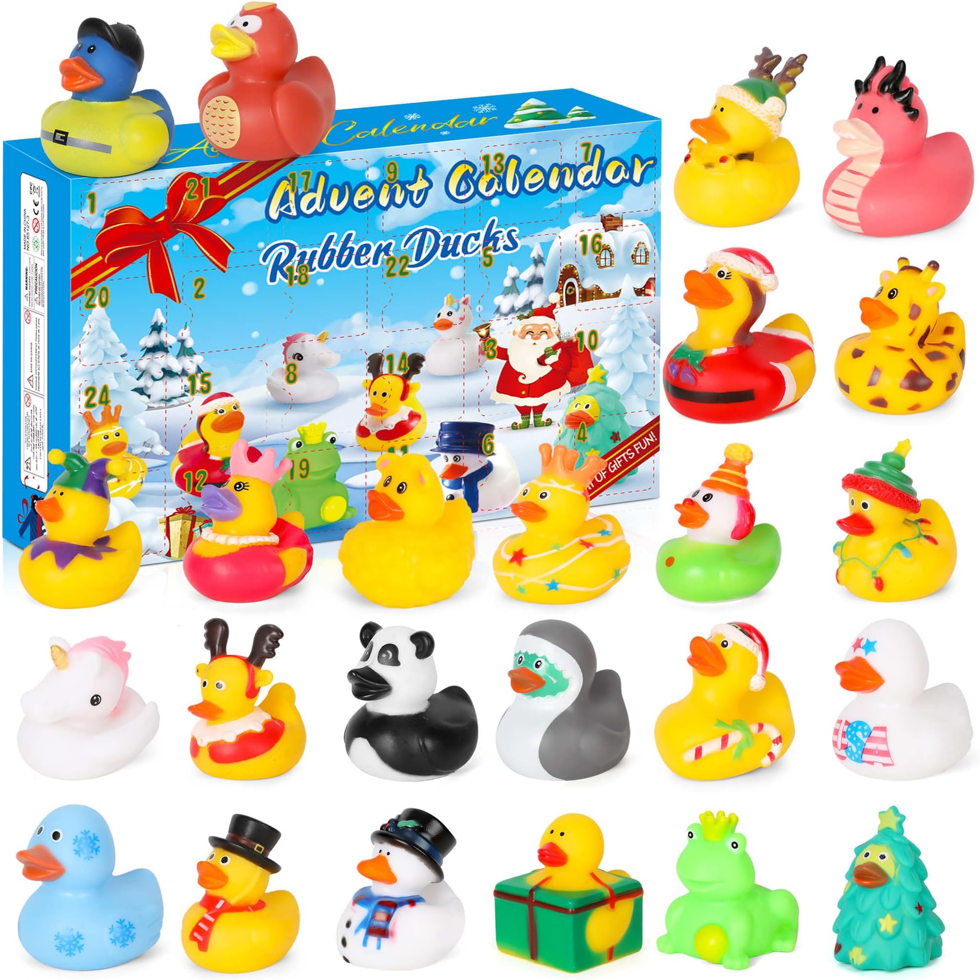 2024 Advent Calendar 24 Rubber Ducks Toy for kids Christmas 24 Days Countdown Fun Toys Gifts For Boys and Girls Xmas Party Favor Gifts (Yellow Rubber Ducks)
