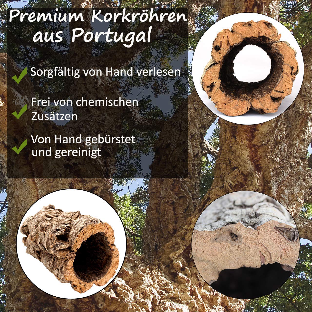Vogelgaleria® Natur Korkröhre Terrarium und Hamster aus Reiner Korkrinde | 20cm lang, 15cm hoch | Korktunnel BZW. Korkhöhle aus Baumrinde der Kork - Eiche zur Einrichtung von Tierbehausungen