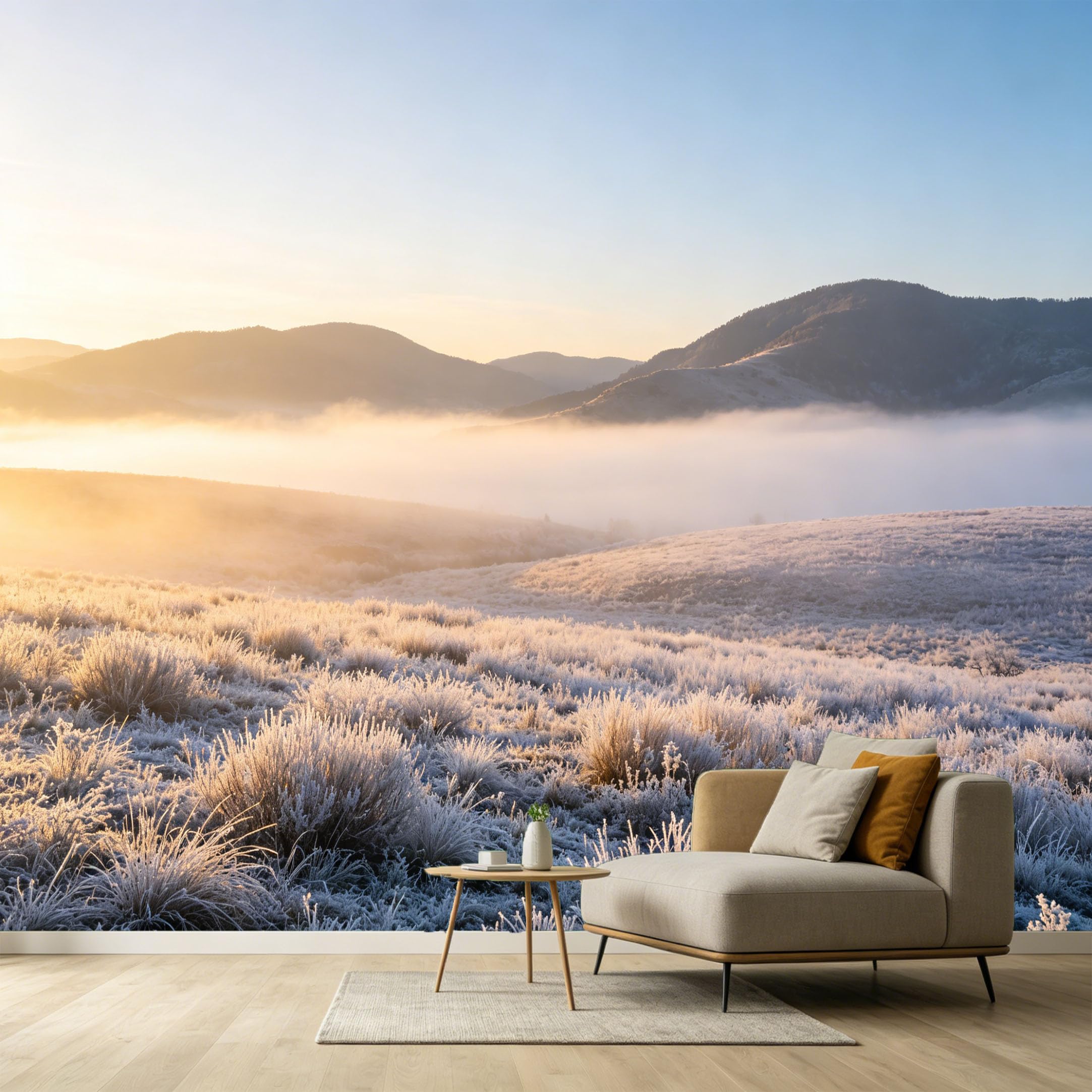 Custom Size Wall Murals Mist Mountain Landscape Morning Sunrise Cold Frost Scenery SelfAdhesive Wall Fabric Removable Large Wallpaper for Photo Living Room