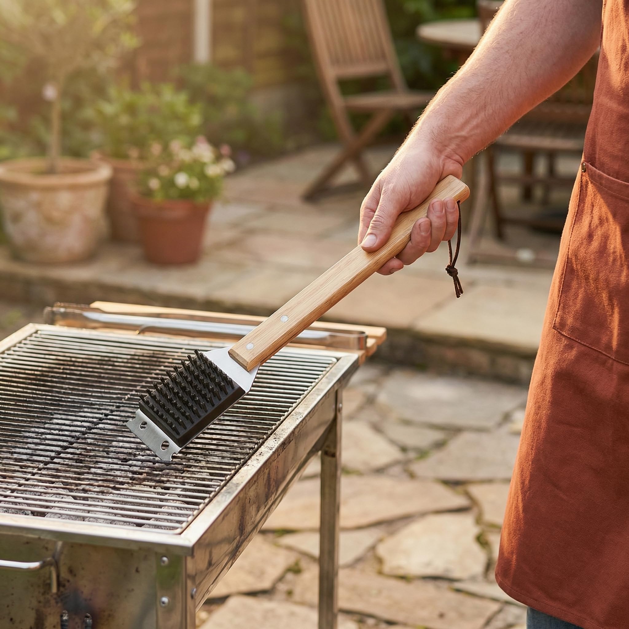 14.6”Grill Brush and Scraper with 1 Brush Replacements, Wire BBQ Grill Brush with Anti Scalding Wooden Handle for Outdoor Grill, Stainless Steel BBQ Accessories, Brosse BBQ — view 7