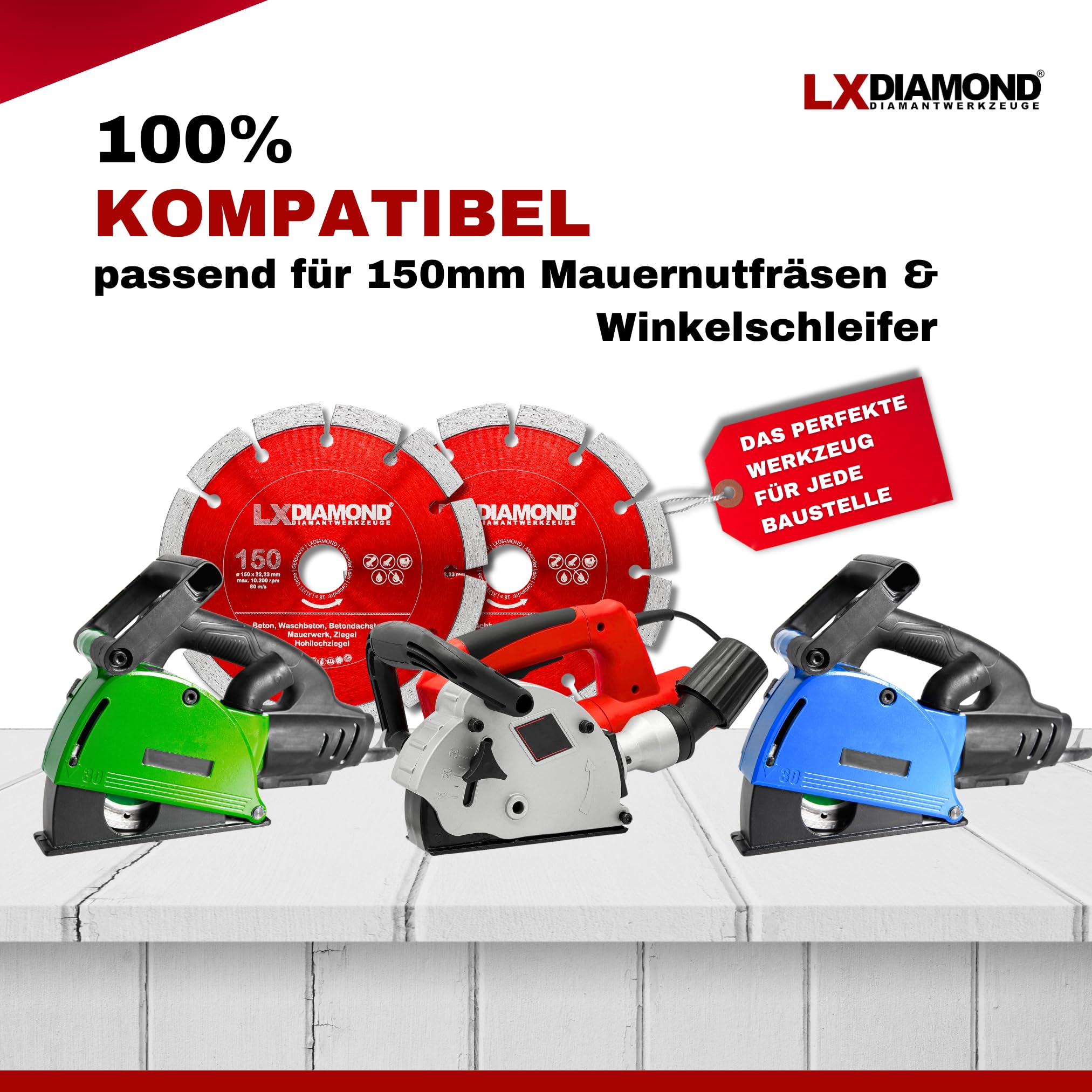 2x Diamant-Trennscheibe 150mm x 22,23mm für Winkelschleifer Mauernutfräse Schlitzfräse - 150mm Diamantscheibe für Stein Beton Ziegel Mauerwerk - 150 mm Steinscheibe in Profi Qualität