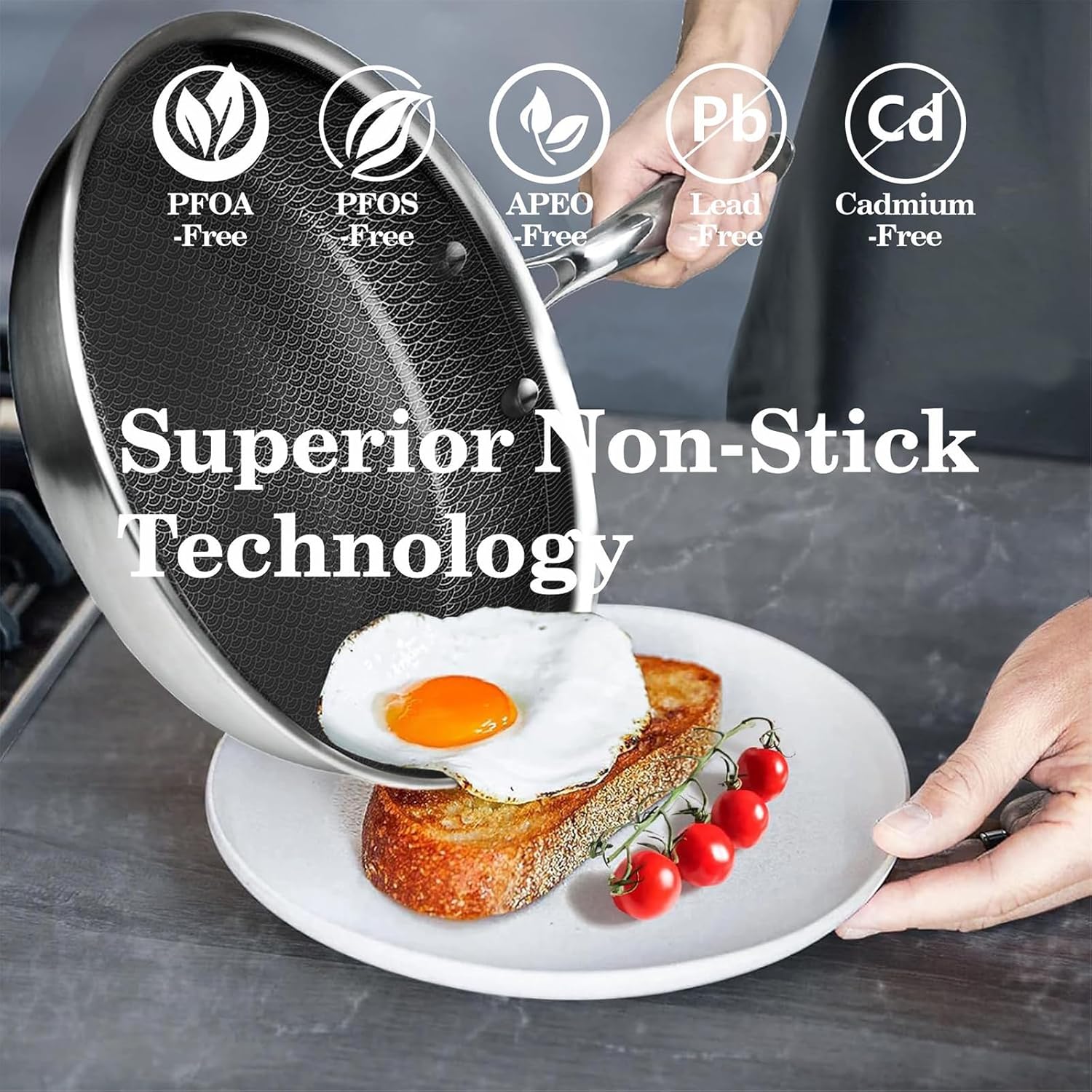 Nonstick Frying Pans with Lid,10 inch Stainless Steel Skillet Set with Hybrid Ceramic Stainless Steel Pan, Induction Compatible, Oven & Dishwasher Safe, Compatible with All Cooktops - Image 3