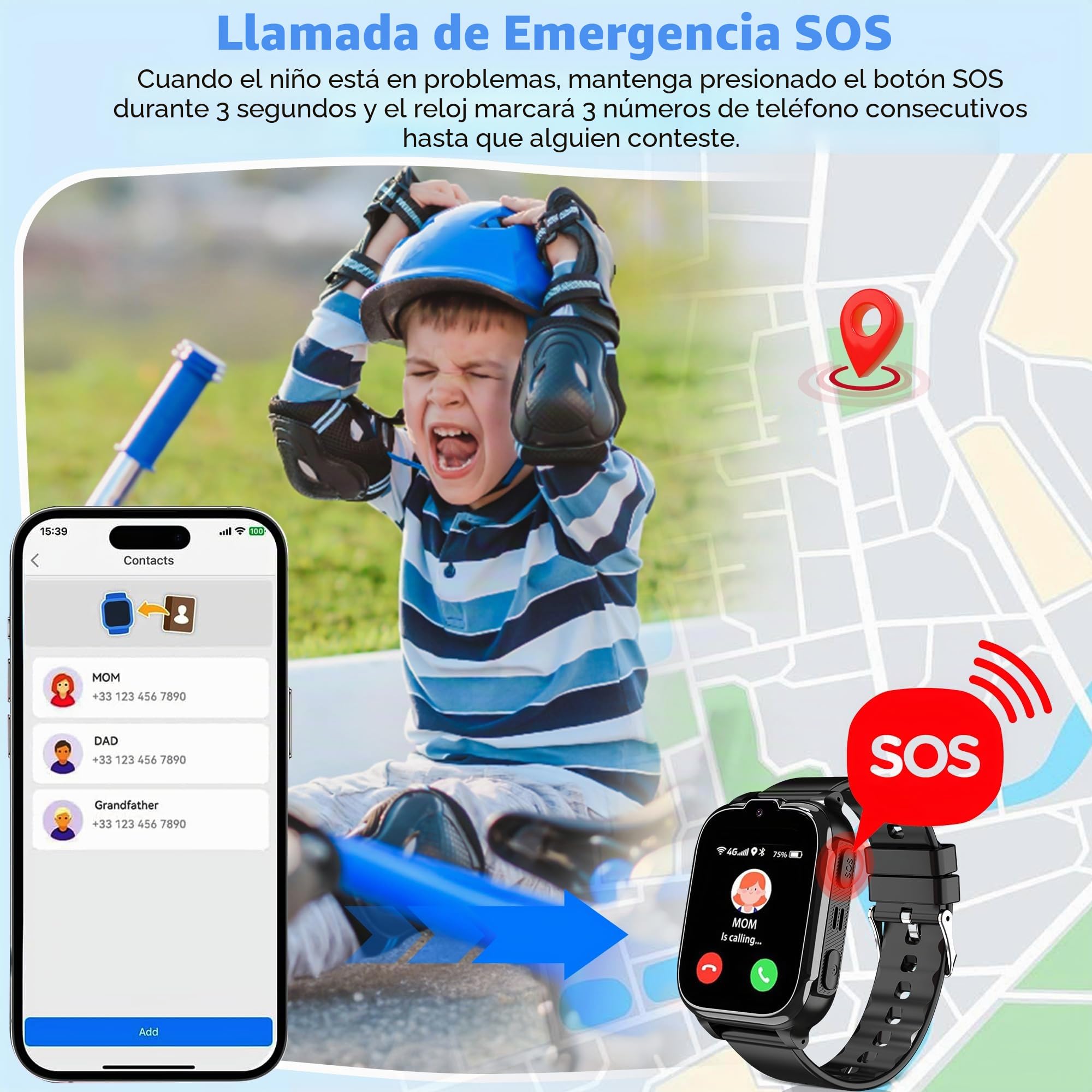 4G Reloj Inteligente Niño con GPS y Llamadas, IP68 Impermeable Smartwatch Niños Teléfono Llamadas Videollamada SOS Chat SMS Juego Despertador Modo Clase Localizador, Reloj GPS Niños Estudiante Regalo