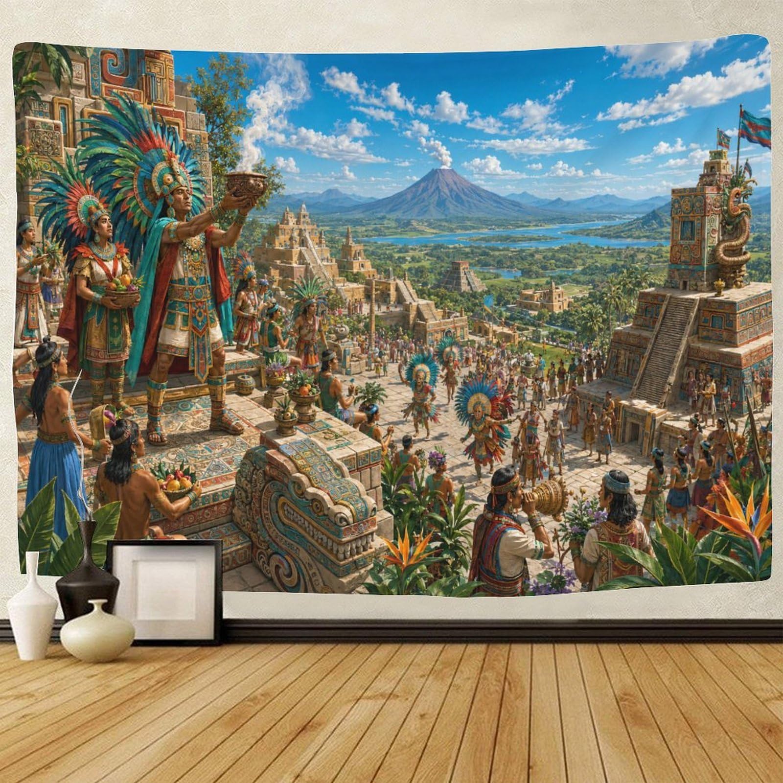 GPMNBCXZK Ancient Aztec Wall Art Decor 3D Print Tapestry Wall Hanging Decor Mayan Pyramids Tapestries Home Decoration Curtain Living Room College Dorm 180cmx230cm