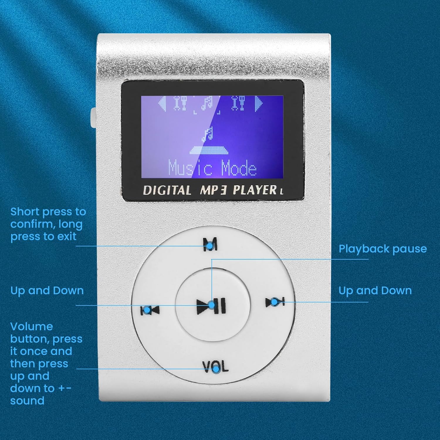 Portable Mini MP3 Music Player with Clip, USB & LCD Screen, Supports 32GB Memory Card, Earphone & USB Cable (Silver) - Image 4