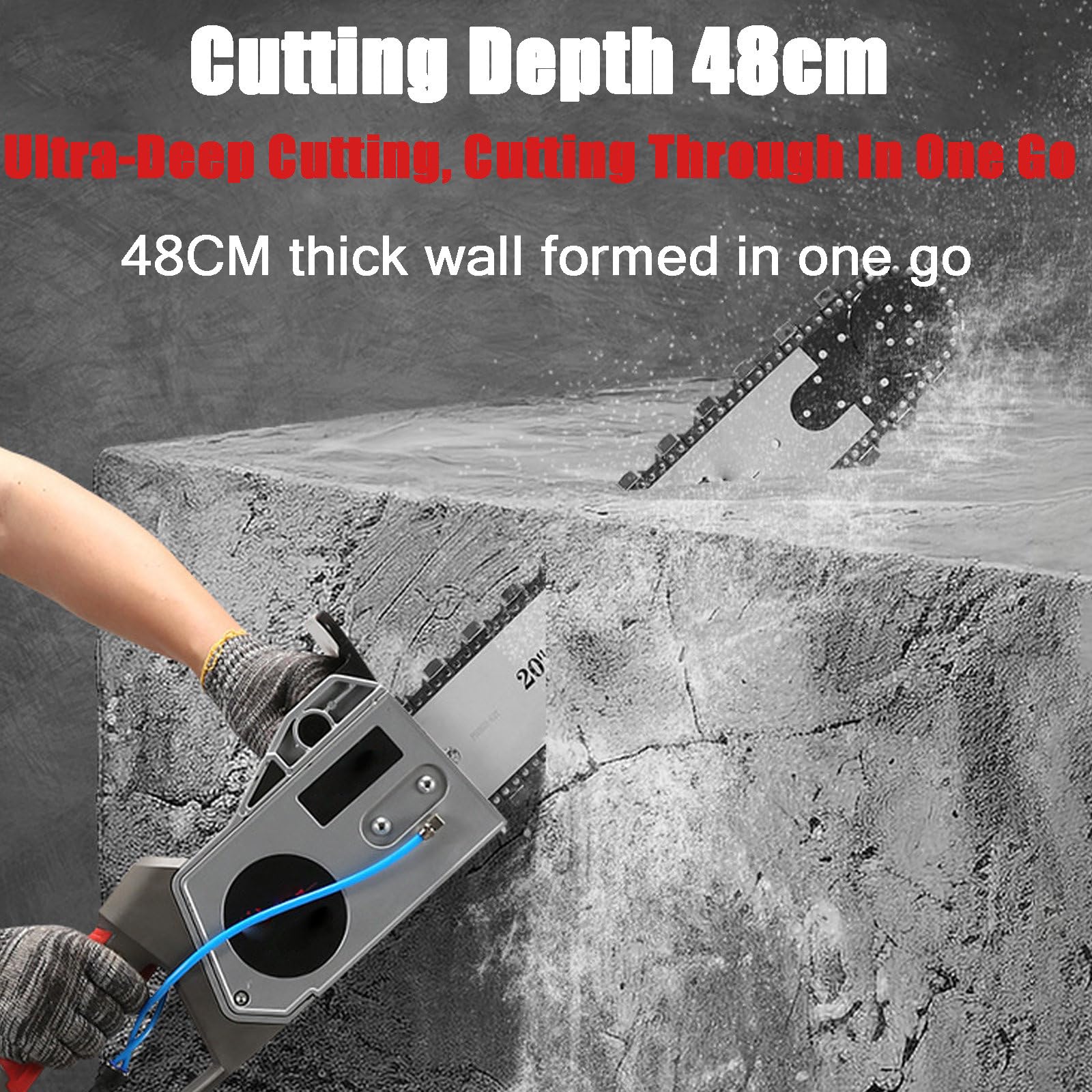 Sierra Eléctrica para Muros,Cortadora De Hormigón con Cadena De Diamante y Alimentación De Agua,Motosierra De Mano para Granito y Hormigón Armado,para Constructores y Contratistas,Cuttingdepth-480mm