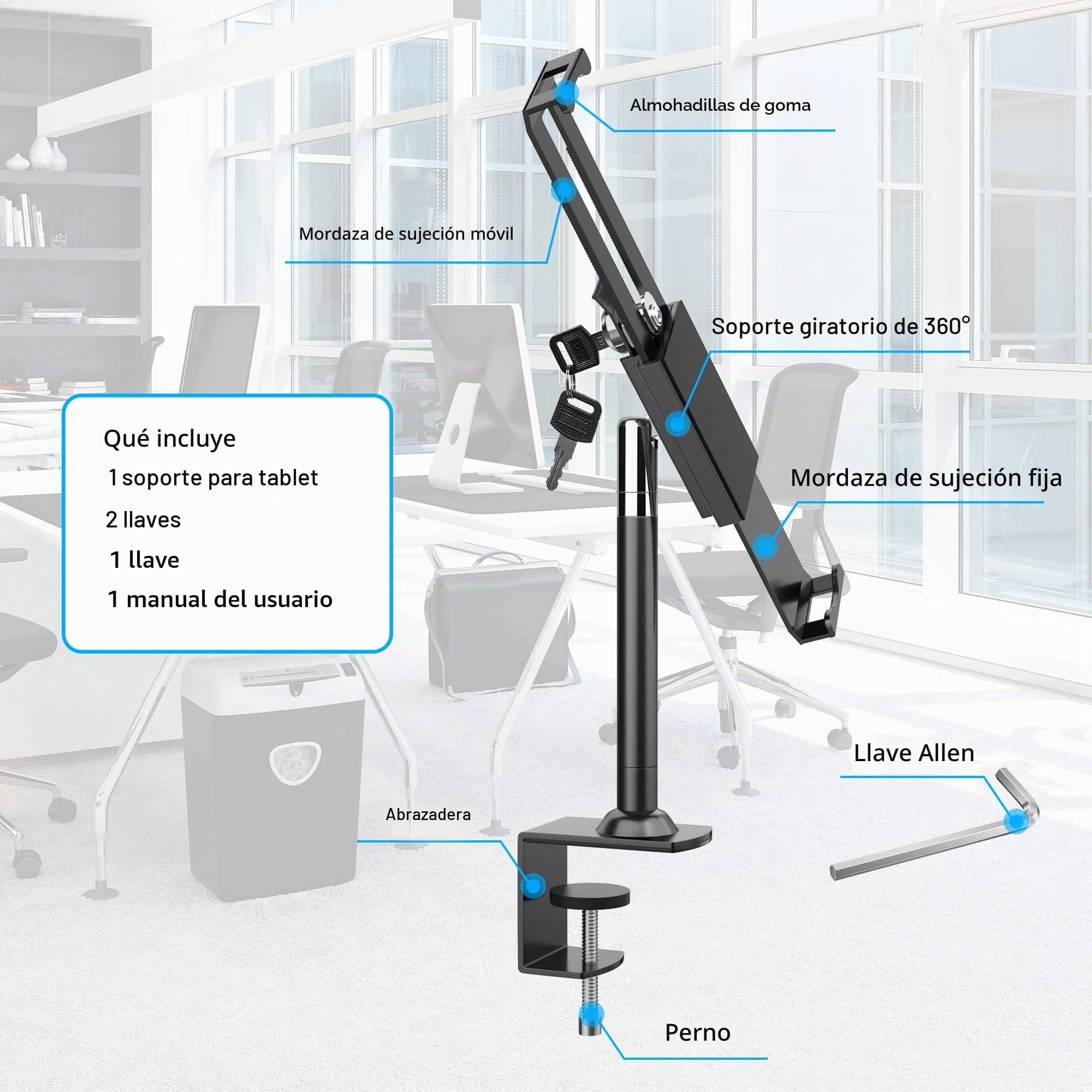 AboveTEK Bloqueo Antirrobo Soporte para Tablet - 360/320 POS Swivel - Bloqueo de Seguridad para Tablet, Soporte de Mesa con Abrazadera para iPad de 7 a 11 Pulgadas Fire Microsoft Galaxy Tab Google