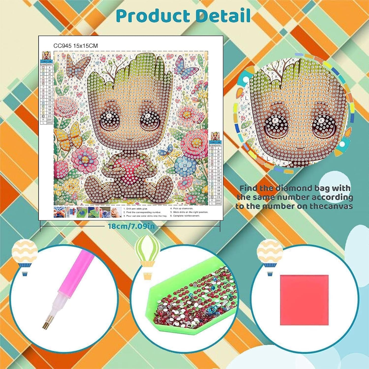 Sretoul 6 Pack Cartoon Diamond Art Kits for Kids- 6 Pack Small Diamond Art Painting, Arts and Crafts for Kids Ages 4-8-12 6X6 Inch