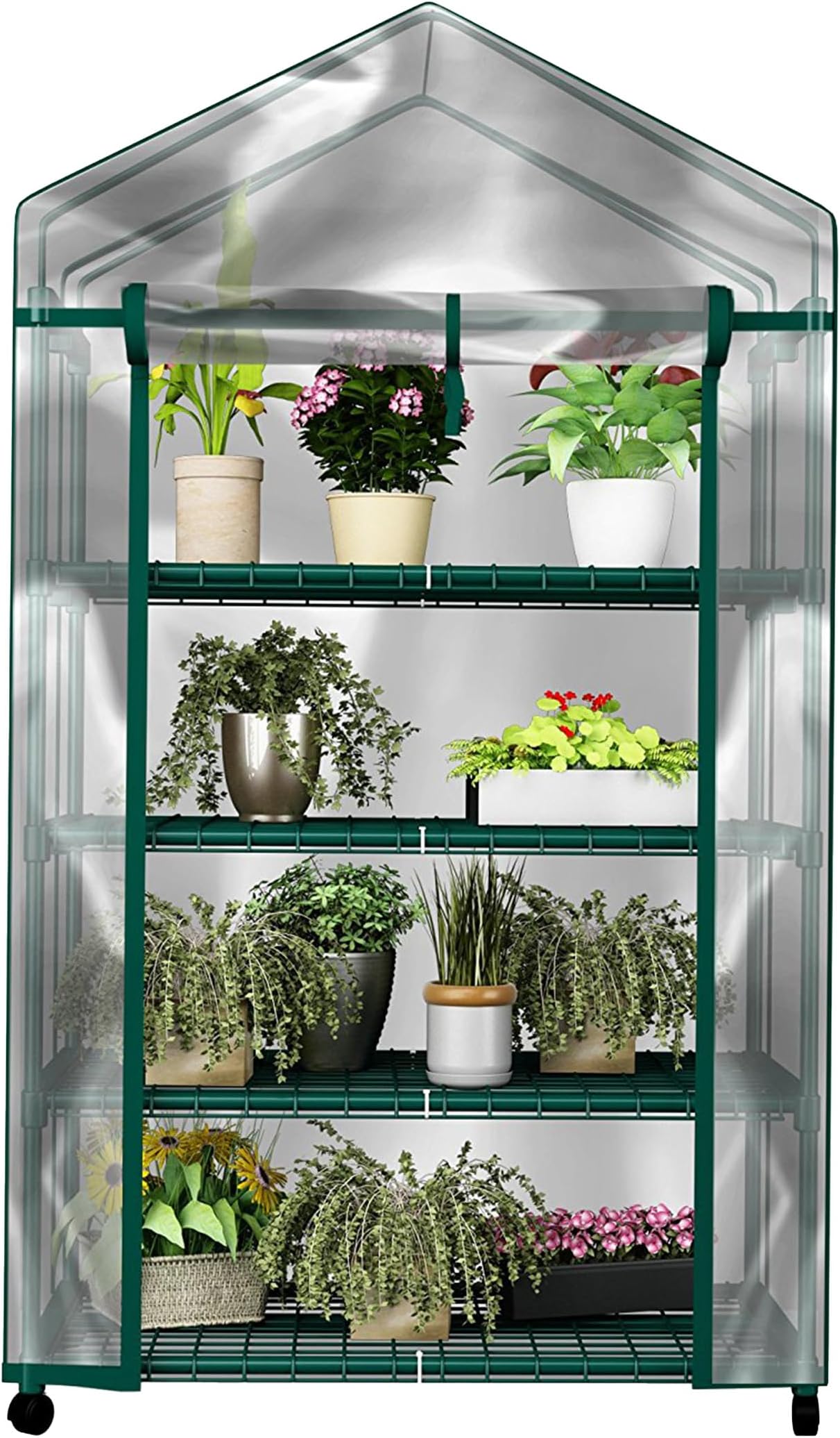 4 Tier Mini Greenhouse - Portable Greenhouse with Locking Wheels and PVC Cover for Indoor or Outdoor - 27 x 19 x 63-Inch Green House by Pure Garden