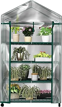 4 Tier Mini Greenhouse - Portable Greenhouse with Locking Wheels and PVC Cover for Indoor or Outdoor Green House by Pure Garden