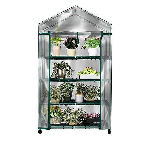 4 Tier Mini Greenhouse - Portable Greenhouse with Locking Wheels