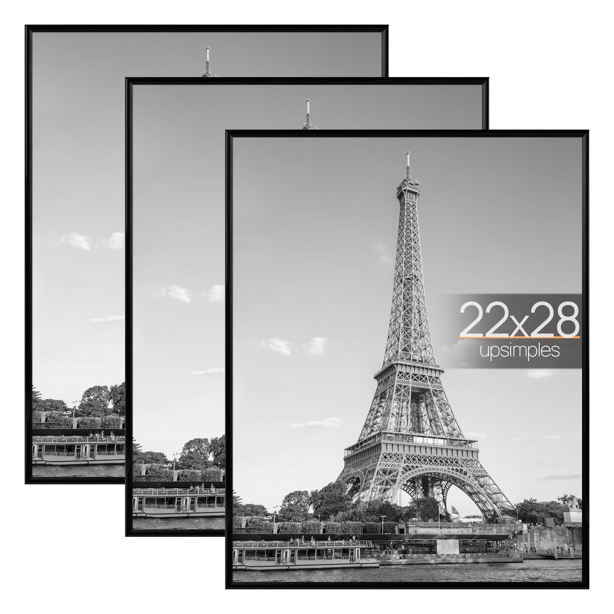 upsimples 22x28 Poster Frame, Easy Slide-In Assembly, Black, 3 Pack