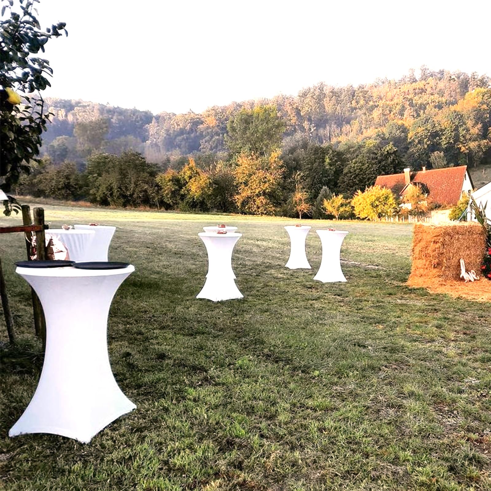 Pesonlook 3er-Set Stretch Stehtisch Husse für Bistrotisch Ø 80-85 cm Elegante,Verstärkung im Fußbereich,40°C Maschinenwäsche ，Stretch-Husse Weiß Hussen für Stehtische und Bistrotische（80×110cm,Weiß）
