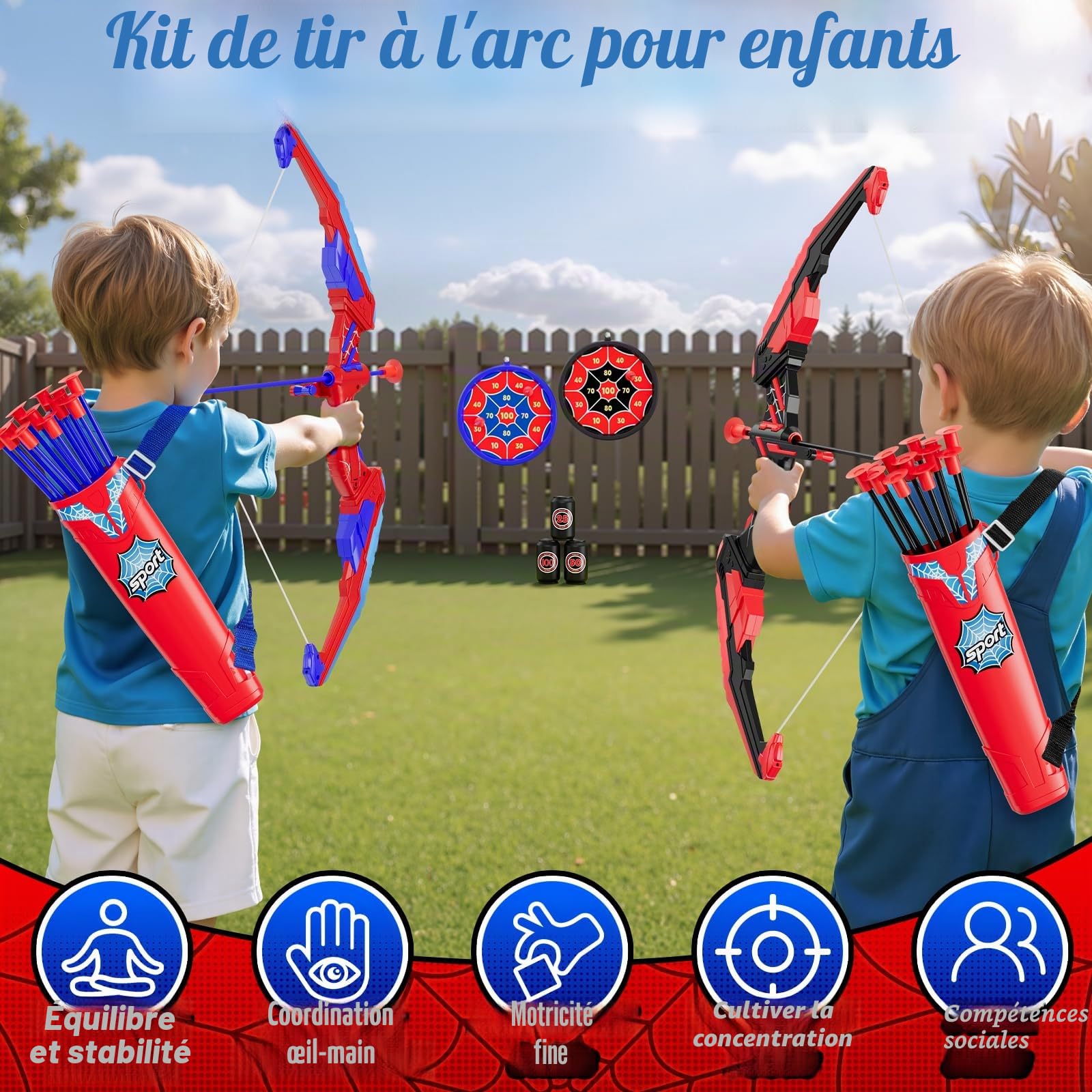 HYES Tir à l'arc Flèche et Arc pour Enfants, Kit de Arc et Flèche Jouet avec Lumières LED, Flèches à Ventouse, Cible, Flèches et Cibles de Score, Jouet d'Intérieur et d'Extérieur
