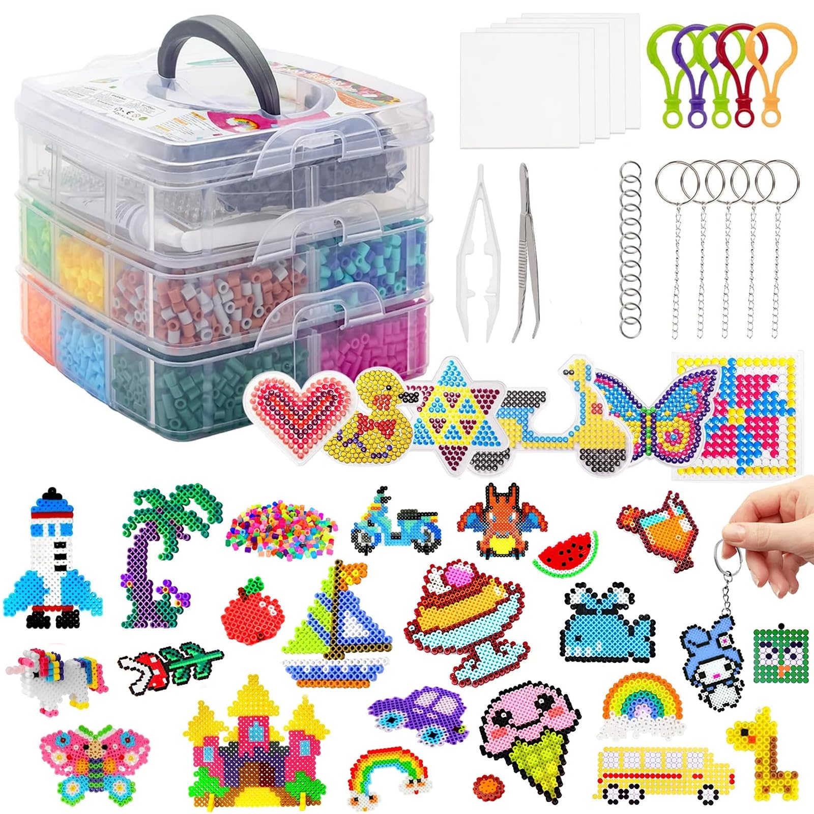 Kit De Perles à Repasser,11000 Perles De 5mm Avec Boîte De Rangement,plaques De Perle à Repasser,pour Enfants DIY De Loisirs Créatifs Et Bijoux,Cadeau D'anniversaire/de Noël Pour Enfants（24 Couleurs）
