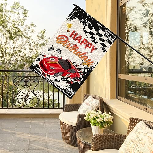 Miniatura 8 de Bandera de jardín de feliz cumpleaños, arpillera vertical de doble cara, fiesta de cumpleaños para niños y niñas, decoración al aire libre para