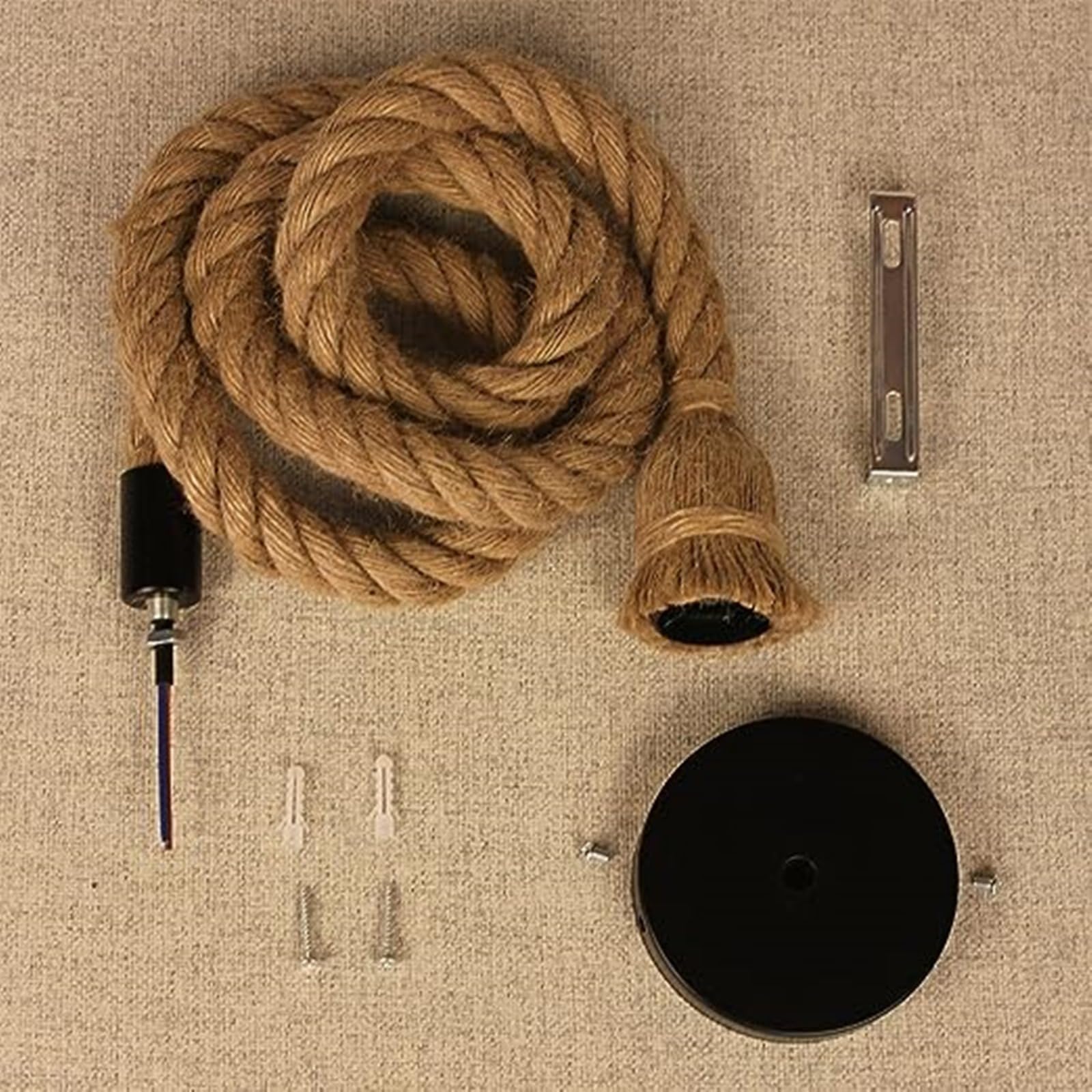 OneUan- Lampara Cuerda Techo 150cm Textil, Portalamparas Colgante Retro Rural de Techo para Bombilla E27, Hecha de Cáñamo, Decoración Hogar, Tienda, Bar, Restaurante, Hotel. (5 UNIDADES, CON BOMBILLA)