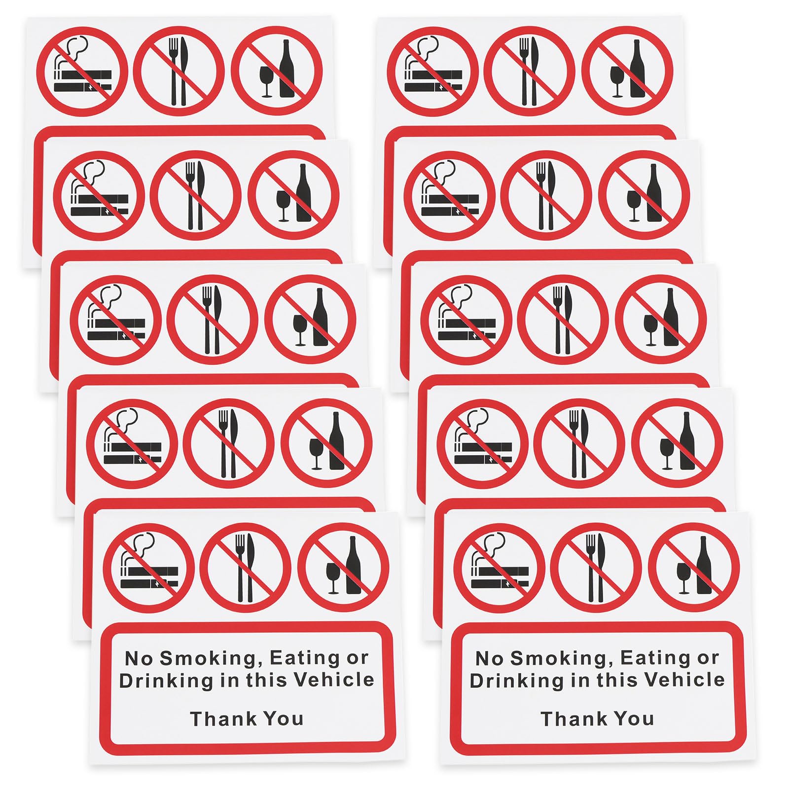 Ototec Black, Red, White 10Pcs No Eating Drinking Or Smoking In This Vehicle Taxi Sign Stop Eating Food Sticker Symbols Label Self Adhesive Vinyl Stickers For Taxis Minibus Bus 110X90mm