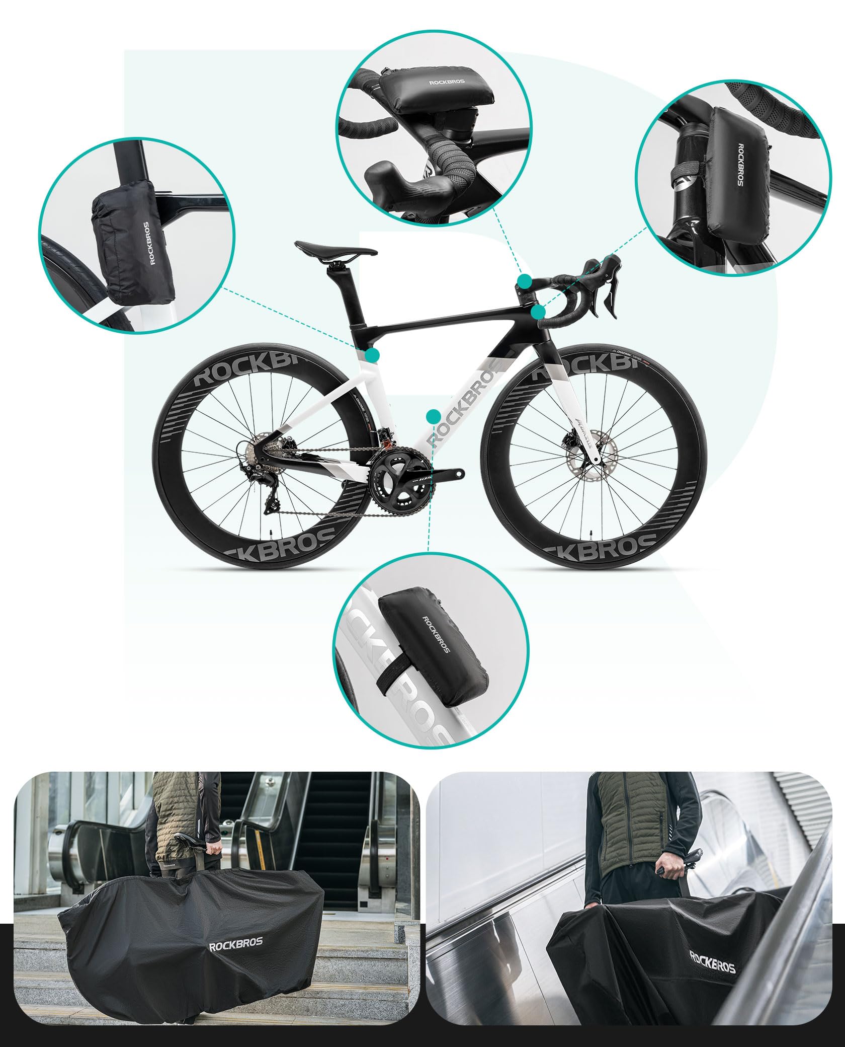 ROCKBROS Housse de Vélo pour 1 Vélo Montagne pour Stockage en Extérieur Housse de Vélo en Polyester avec Protection UV Housse de Transport , 81*151cm, Noir