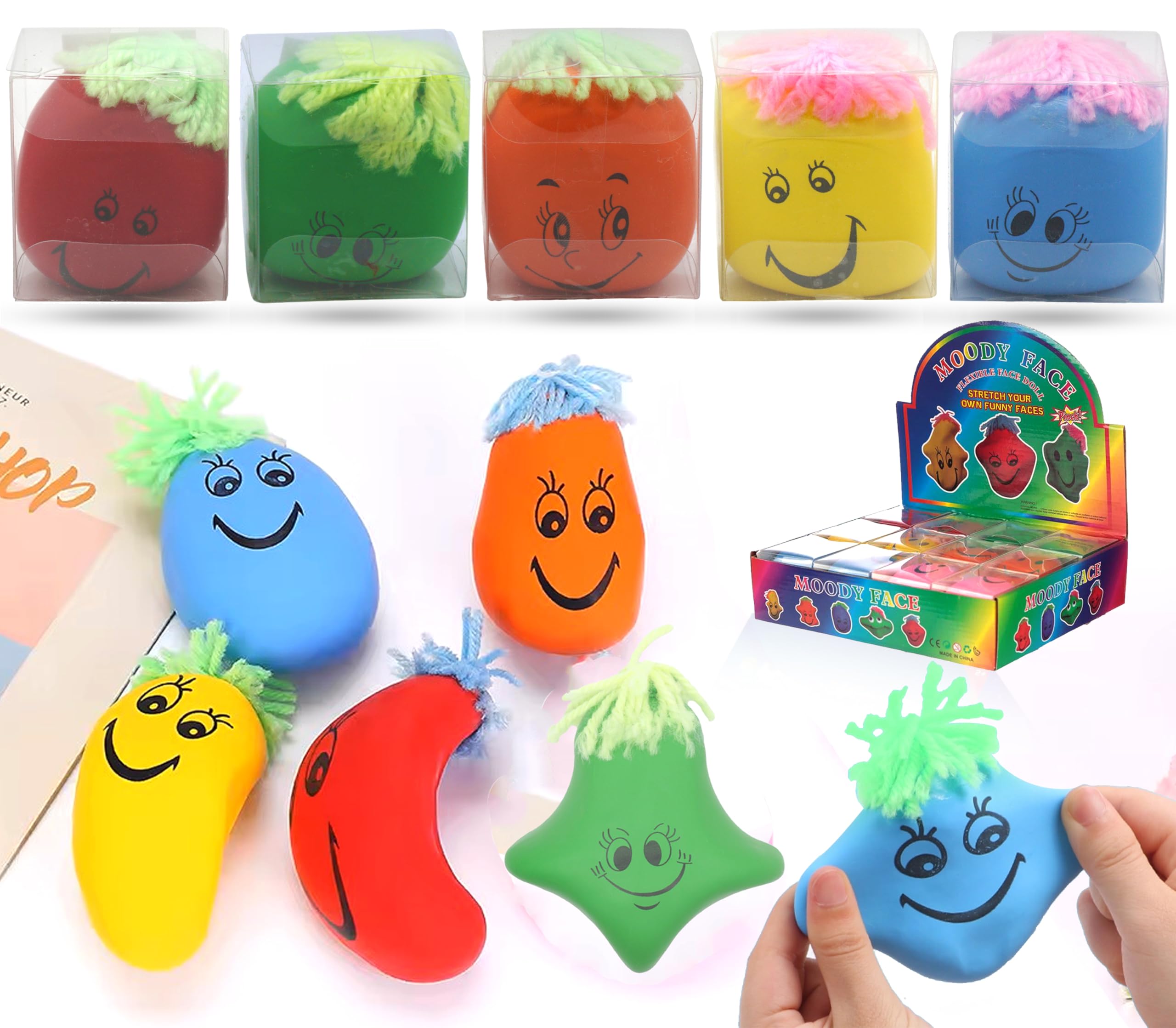 5PCs Squeeze Balls for Kids, Funny Face Party Bag Fillers for Kids Unisex, 3D Stress Relief Balls, Smiley Squishy Balls Toys, Fidget Toy for Kids 3+Years