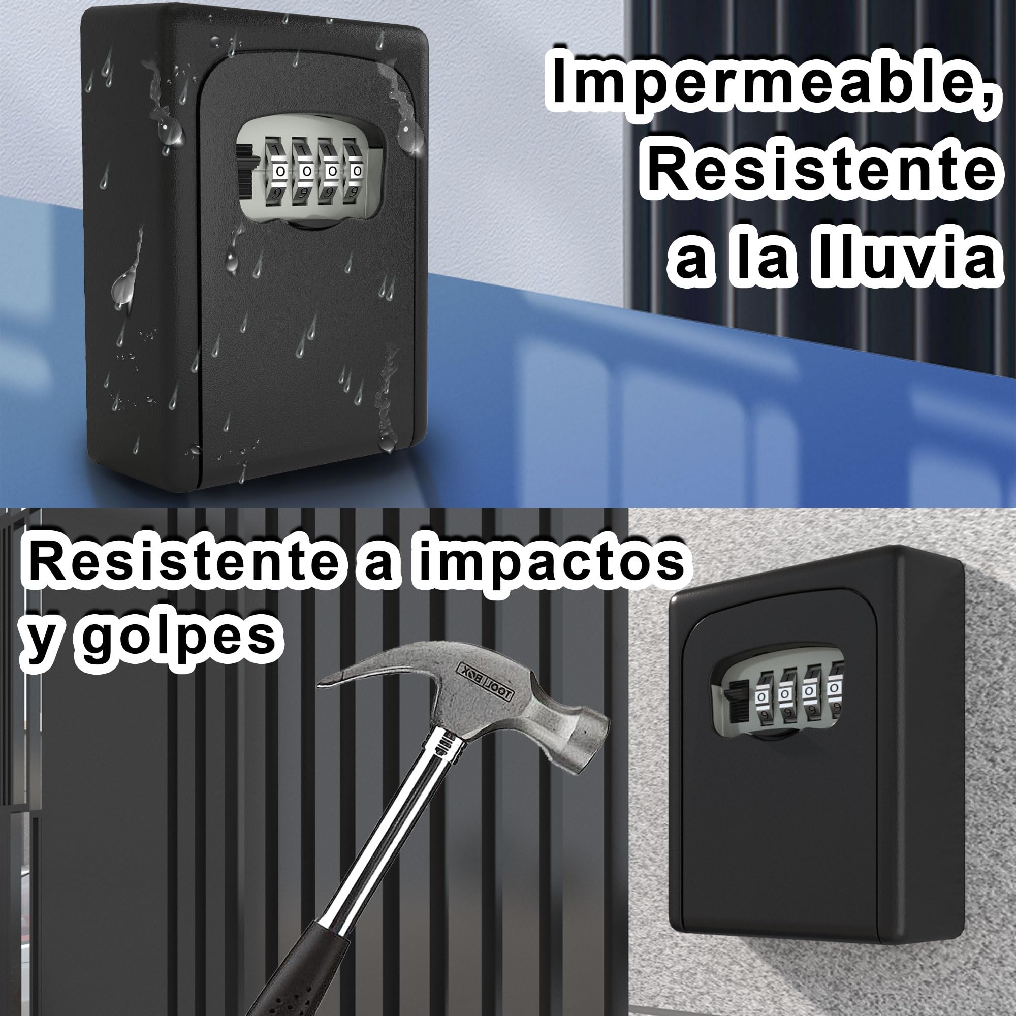 Caja de Seguridad para Llaves, Impermeable Cajetin Llaves con Codigo, Caja de Cerradura Pared, para Home Office Garage School, Exterior