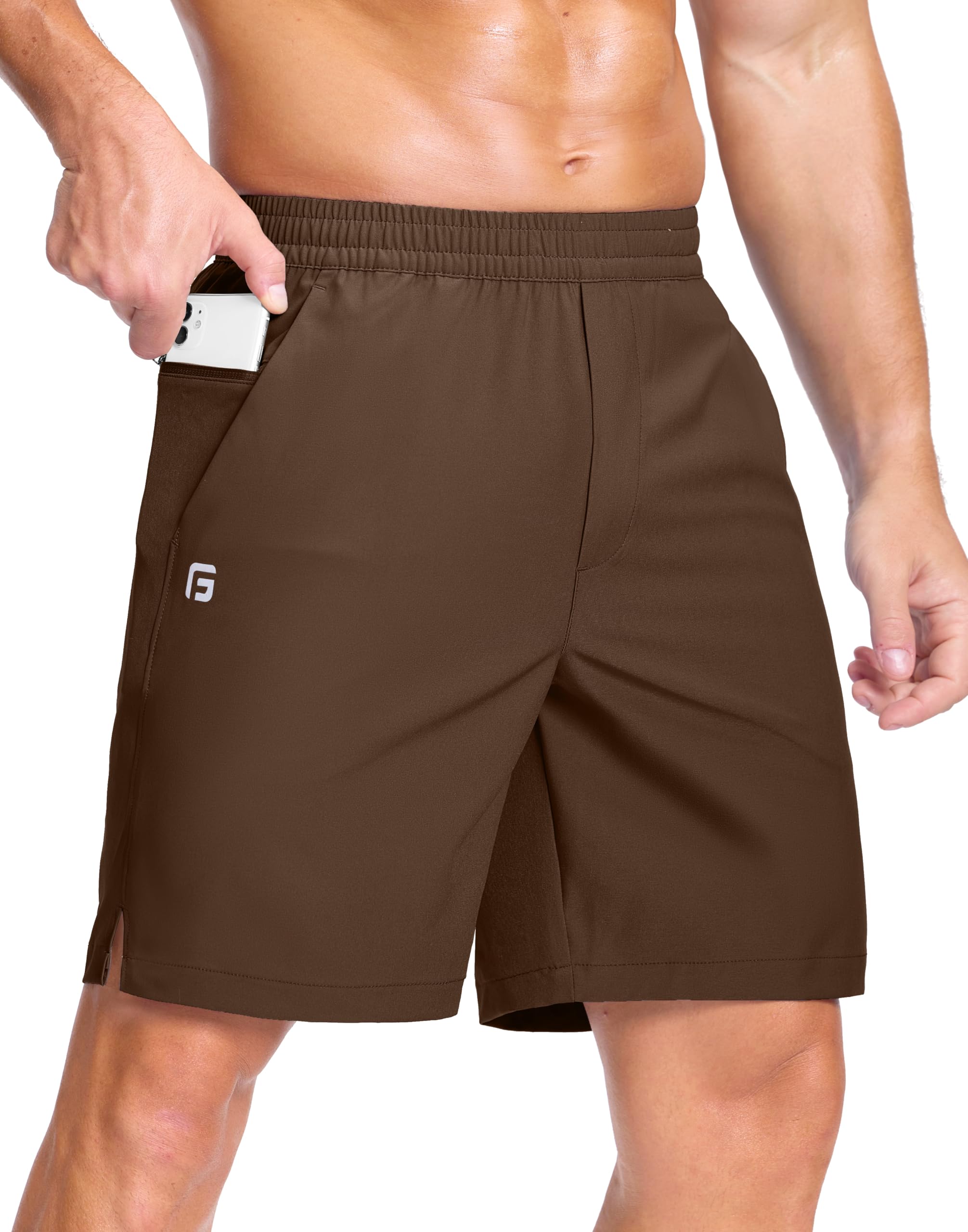 GGJ Men's Lightweight Athletic Shorts with 2 Zipper Pockets 7"/9"/5" Gym Workout Running Quick Dry Tennis Shorts for Men