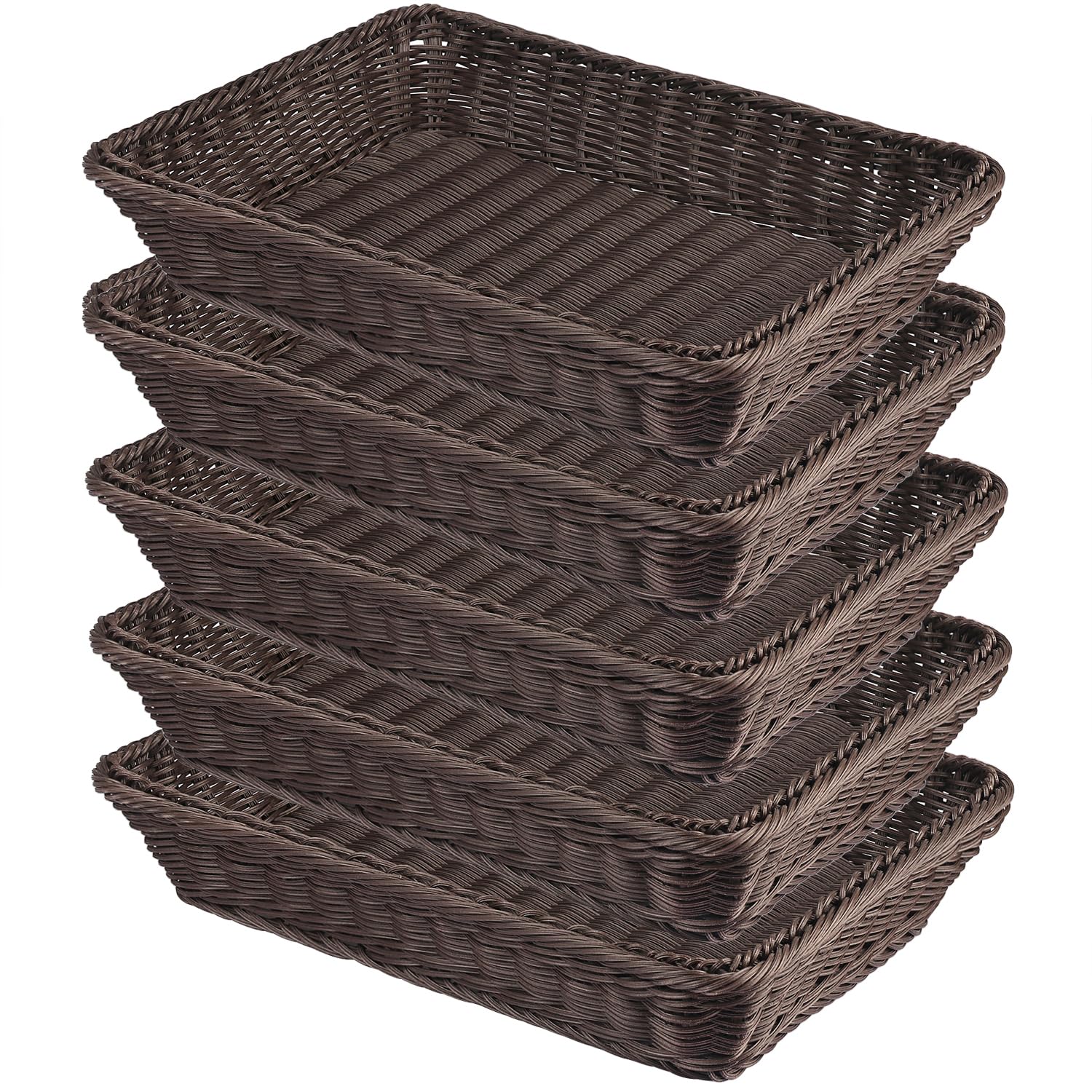 5 PCS 13.8x9.8 Inch Wicker Bread Basket, Woven Serving Basket, Tabletop Food Serving Basket for Restaurant, Bakery, Family Party, Hotel Serving, Fruits, Vegetables and Snacks, coffee