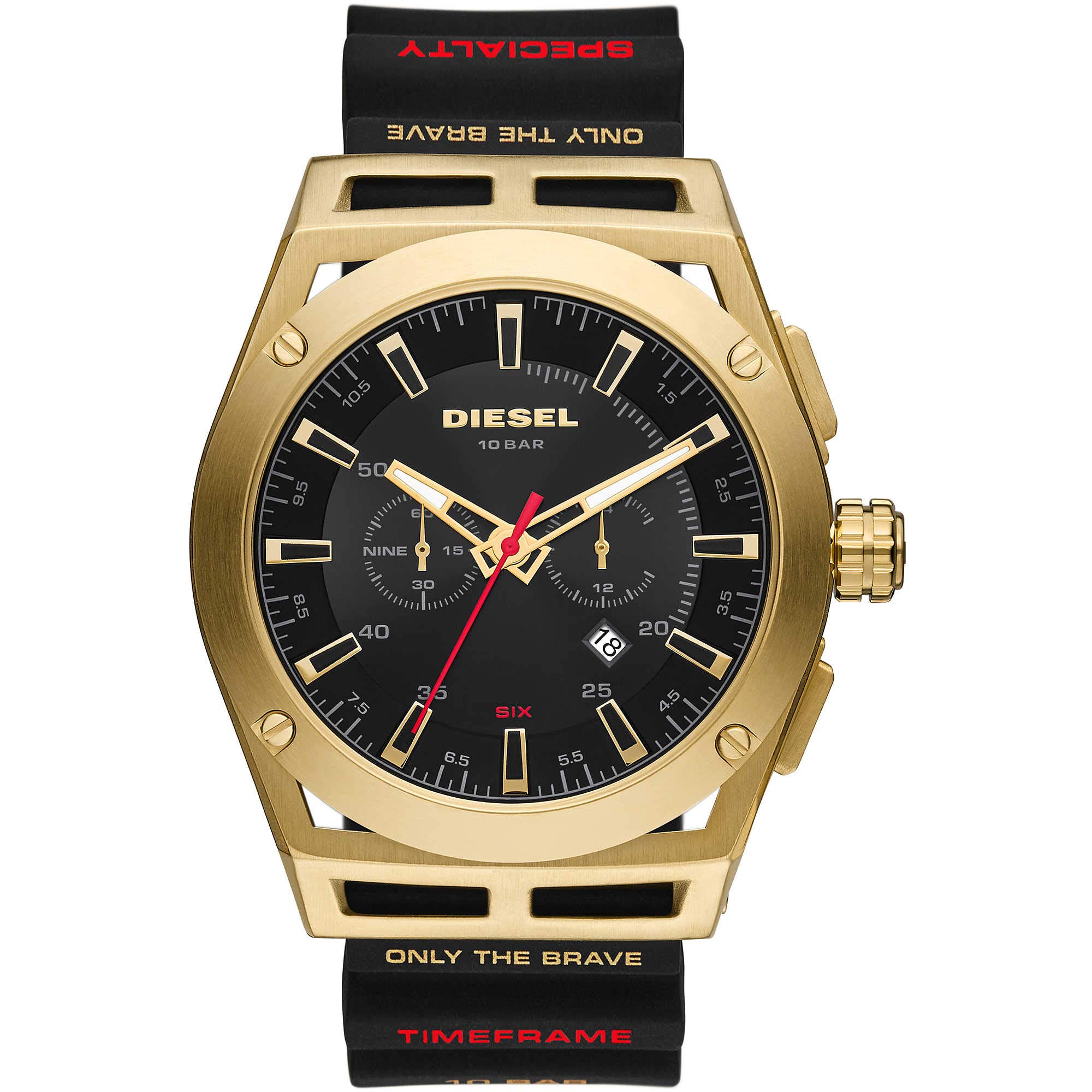 Diesel Watch for Men Timeframe, Chronograph Movement, 48 mm Gold Stainless Steel Case with a Silicone Strap, DZ4546