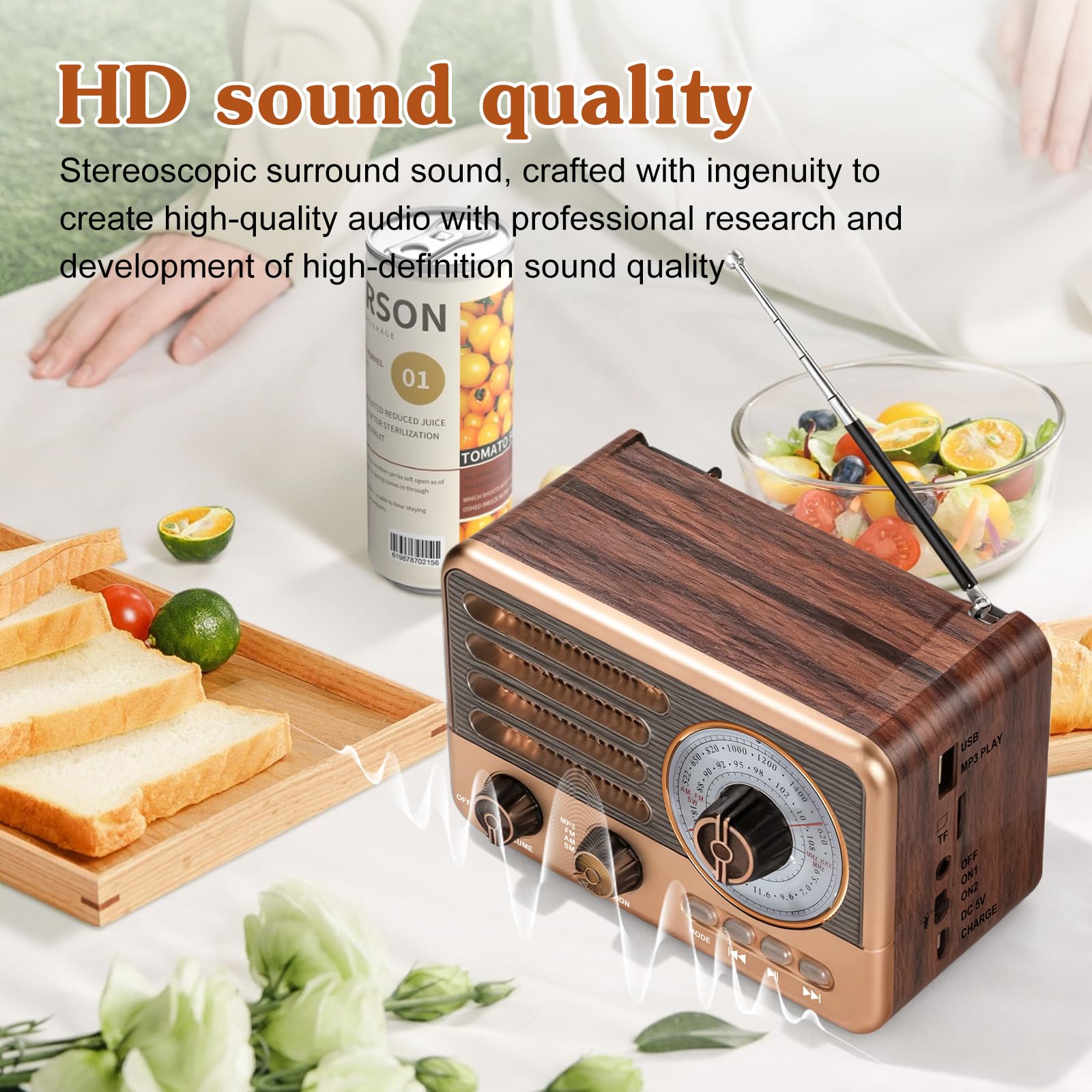 Radio rétro avec Bluetooth, transistor vintage, petite radio AM/FM/SW, prend en charge la lecture USB/TF/Aux-MP3, rechargeable, pour la maison, le bureau, l'extérieur