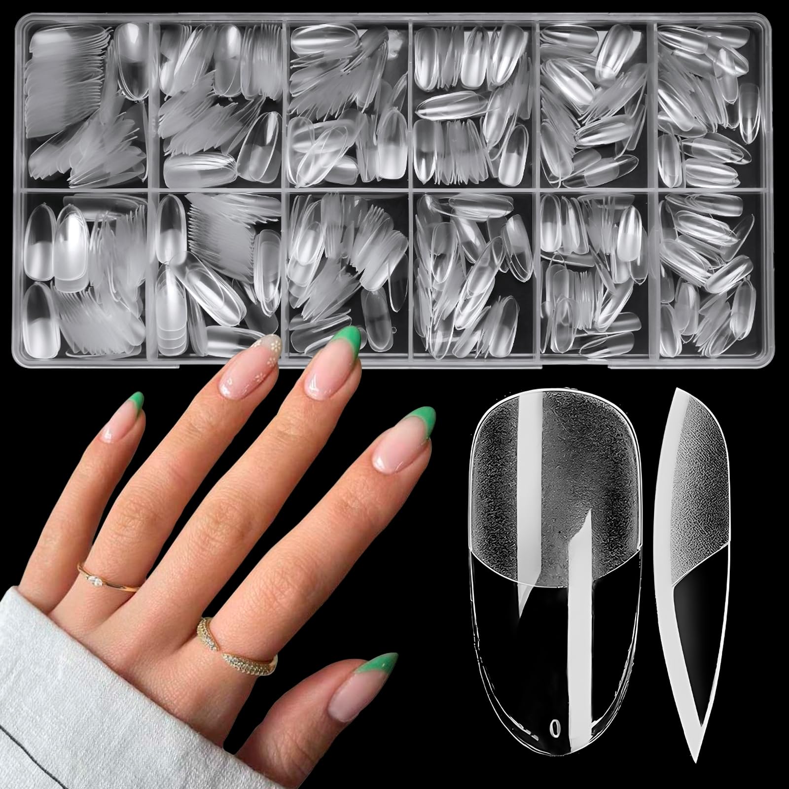 LuckyAttic 600pc Medium Oval Nail Tips Clear Press on Nails Medium Fake Nails Full Cover False Artificial Fingernail Oval Soft Gel Tips for Acrylic Nail Extension