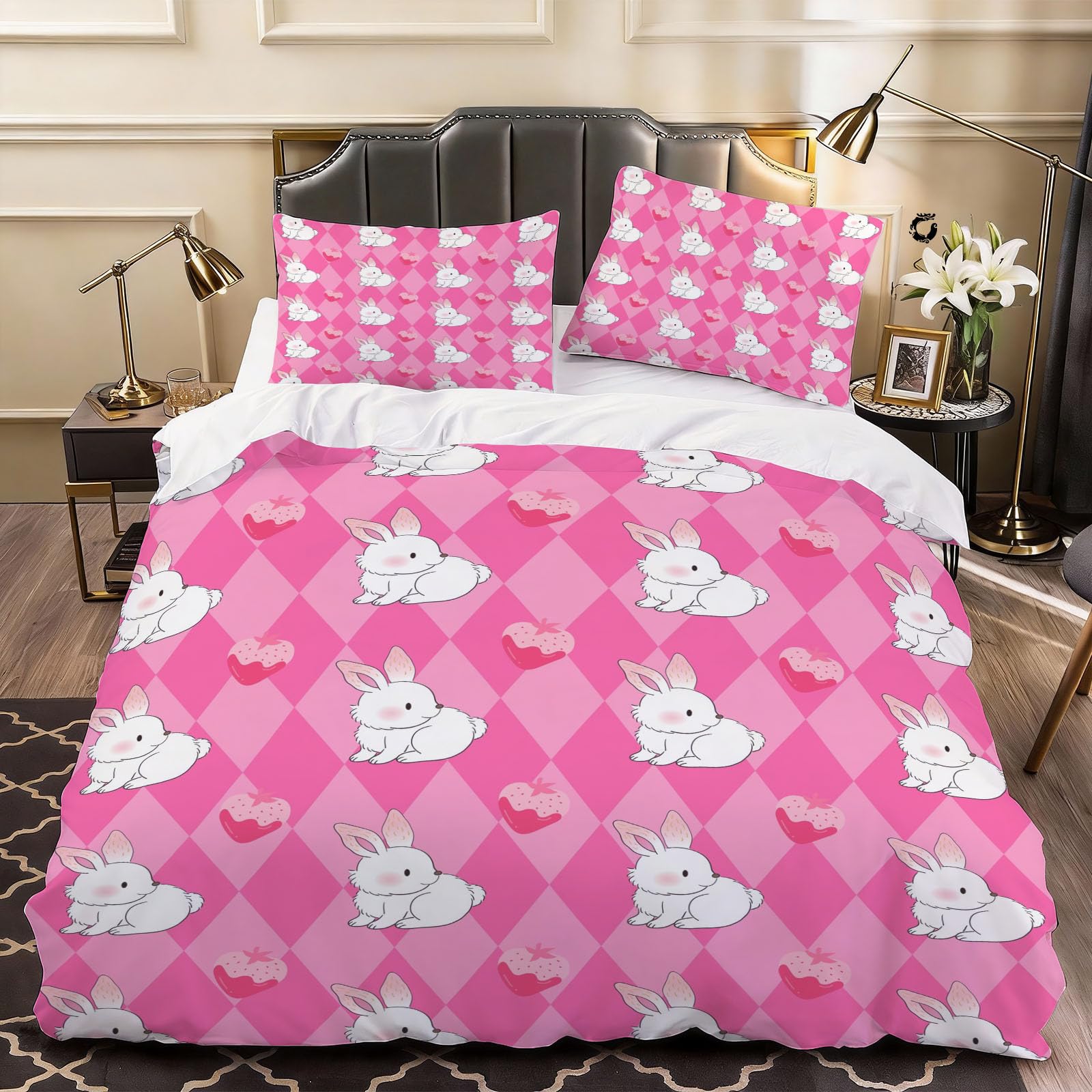 3D Rabbit Animal Duvet Cover Childrens Bedding Double Bed Set, Soft Microfiber Comforter Cover Printed with Zipper Closure Quilt Coverr 200x200 cm and 2 Pillowcases