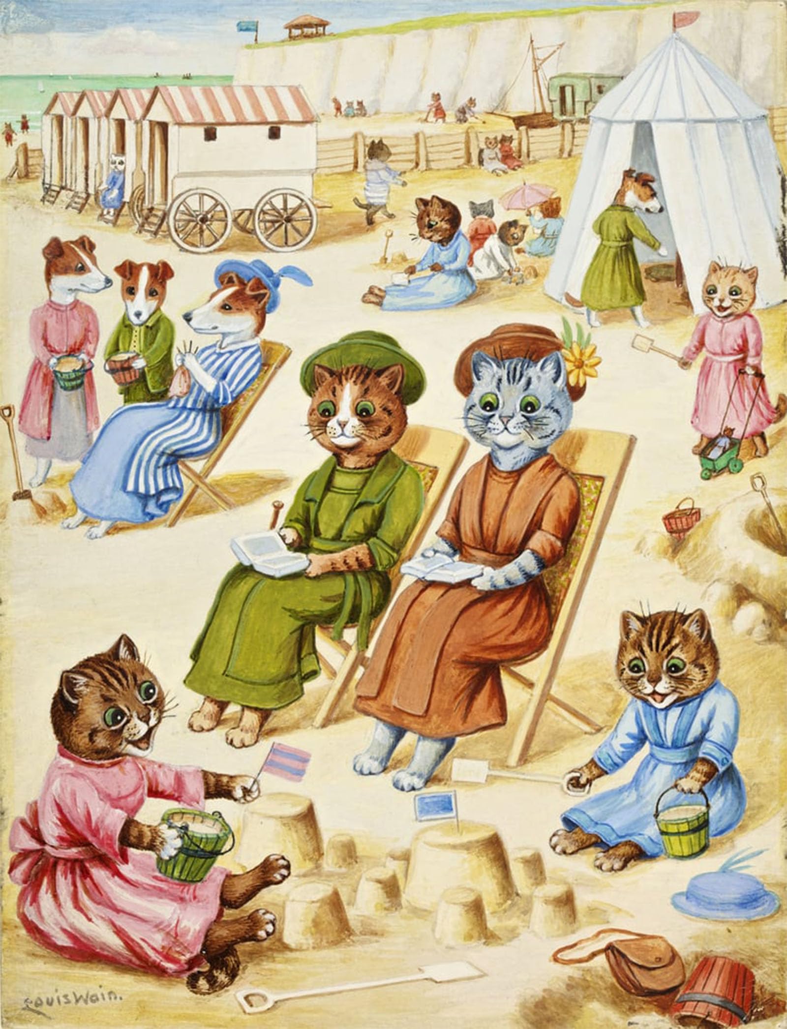 SERENDIPITP Abstract Painting Mural Print Picture Wall Decor Painting Holiday Time by Louis Wain Vintage Wall Artwork for Home Decor 60x90cm