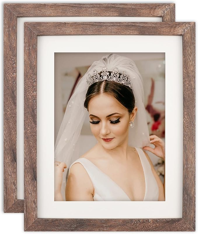 Brown 8x10 Picture Frames Set of 2 Display Pictures 6x8 with Mat or