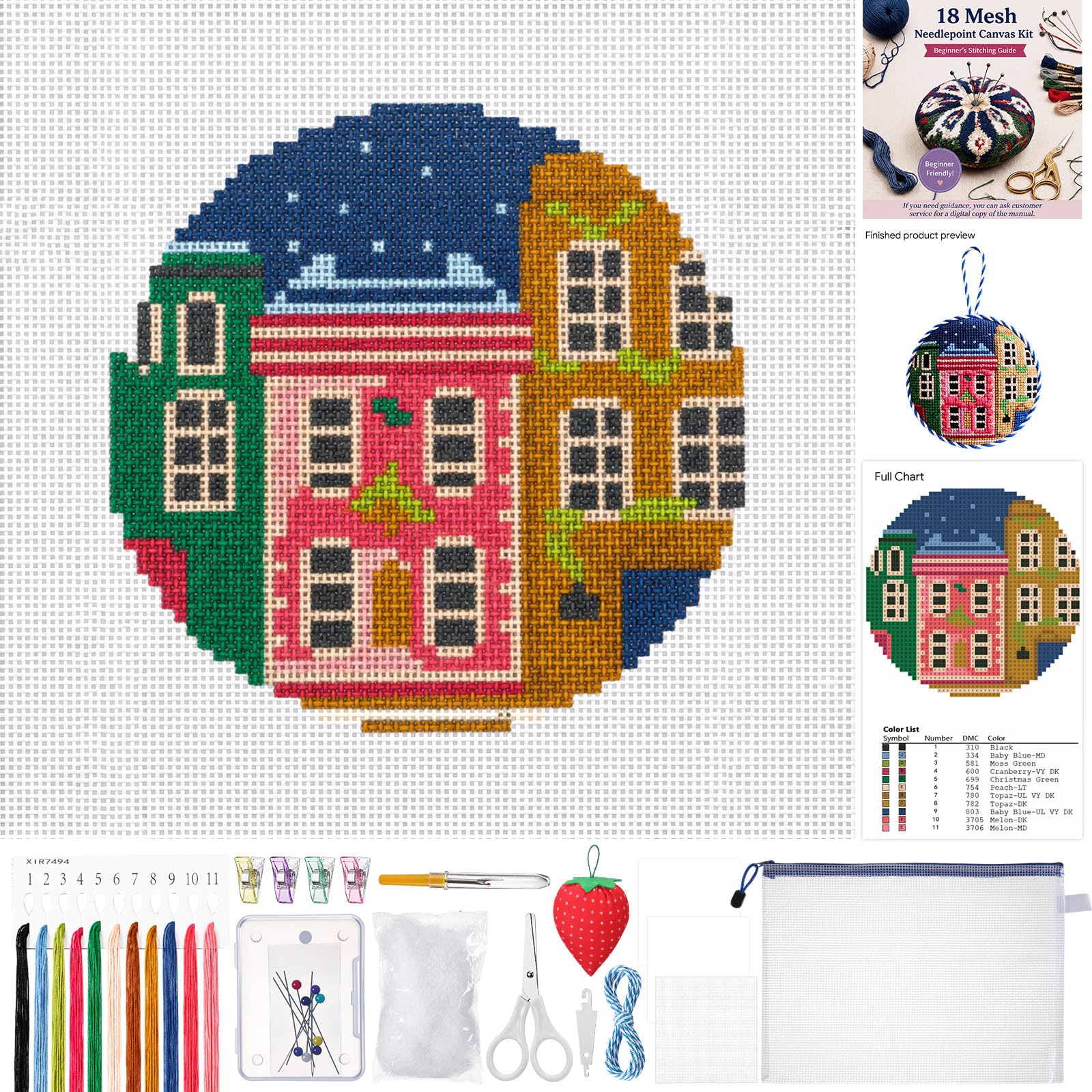 Rivvlive 26 Pcs City Homes 18 Mesh Needlepoint Canvas Kit Beginner