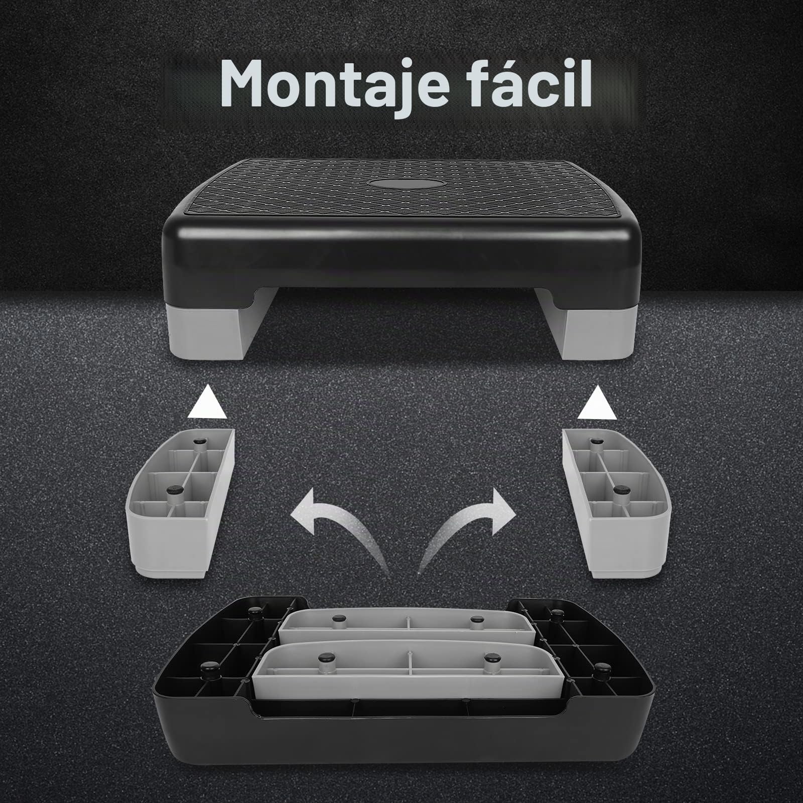 2 niveles de altura ajustable para entrenamiento aeróbico en fitness y ejercicio, plataforma de entrenamiento con 2 elevadores ajustables de 10 cm a 15 cm (gris)