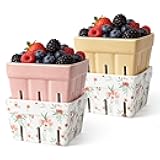 AELS Ceramic Berry Basket, Farmhouse Fruit Bowl Container for Fruit & Vegetables, Farmers Market, Pink Floral Pattern, Kitchen Decor, Stoneware Harvest Bowls, Set of 4