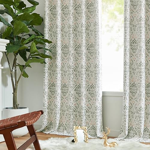 Miniatura 5 de Lazzzy Cortinas opacas de damasco salvia de 96 pulgadas de largo para dormitorio, sala de estar, estampado floral verde, tratamiento de ventana con