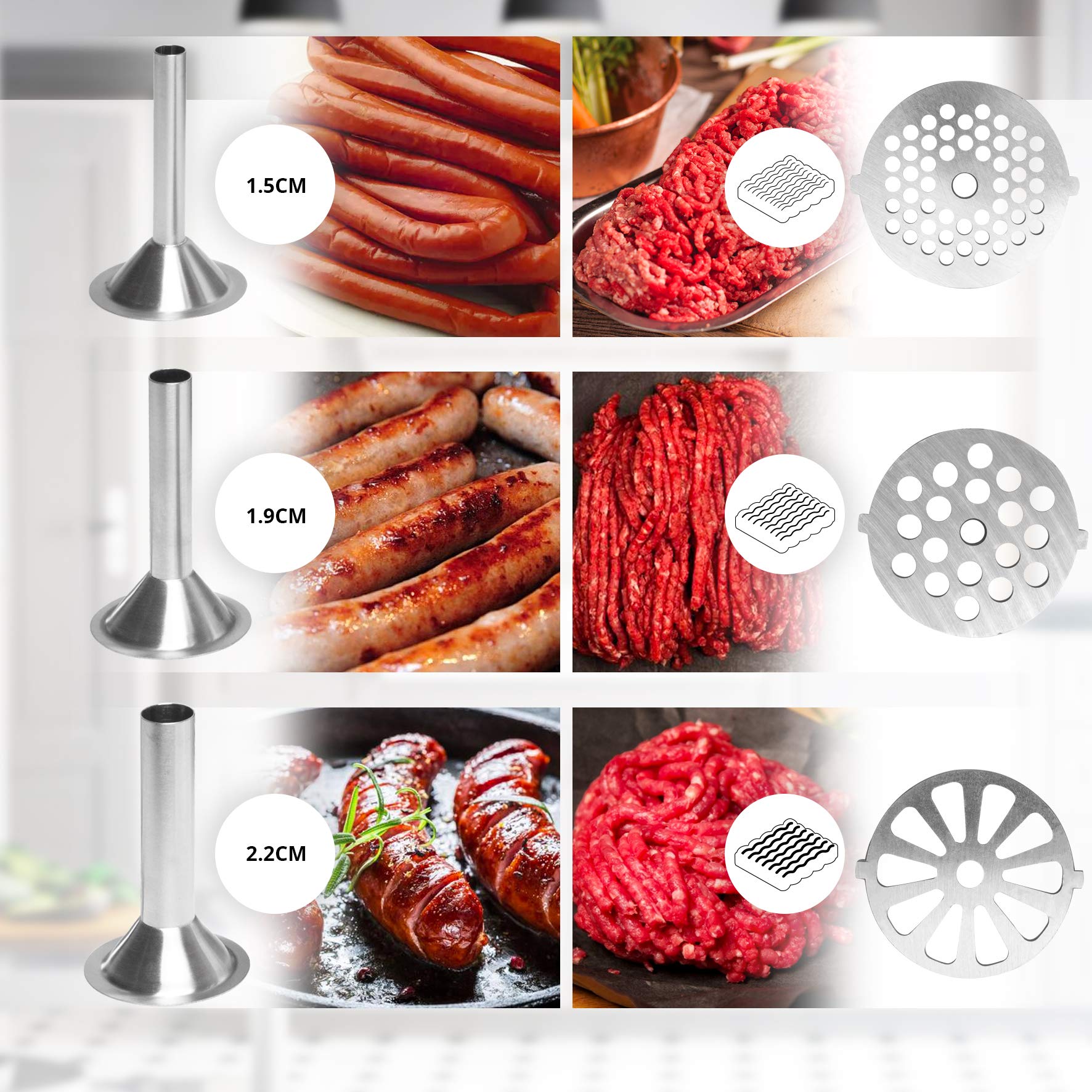 Duronic MG301 Picadora de Carne Eléctrica 3000 W de Acero Inoxidable | Accesorios para Carne Picada, Salchichas y Kibbe, para Platos de Carne o Verduras, Potente y Resistente, para la Cocina