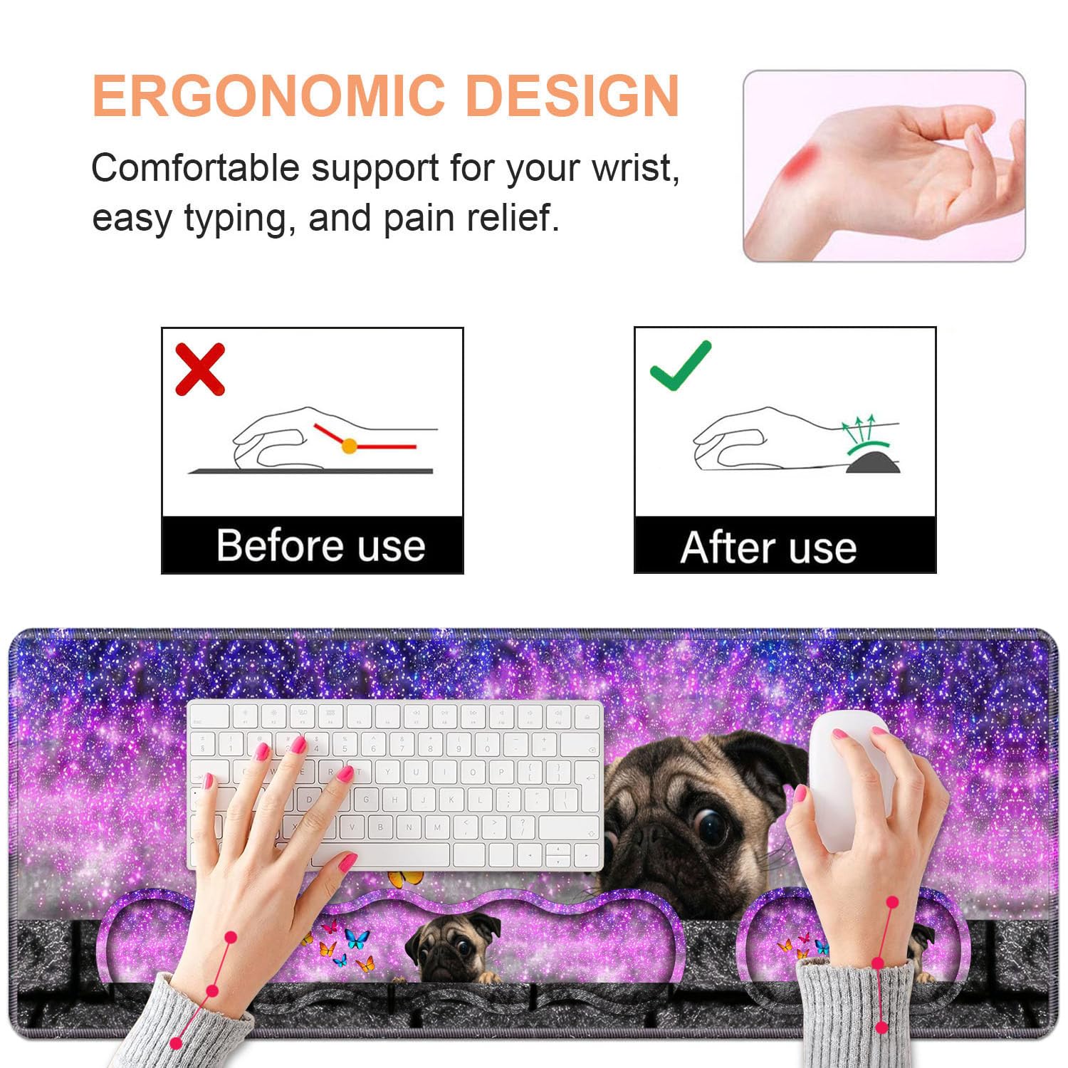 Juego de reposamuñecas ergonómico para teclado y alfombrilla para mouse, tamaño grande XXL de 31.5 x 11.8 pulgadas con base antideslizante, espuma viscoelástica, alivio del dolor de escritura fácil