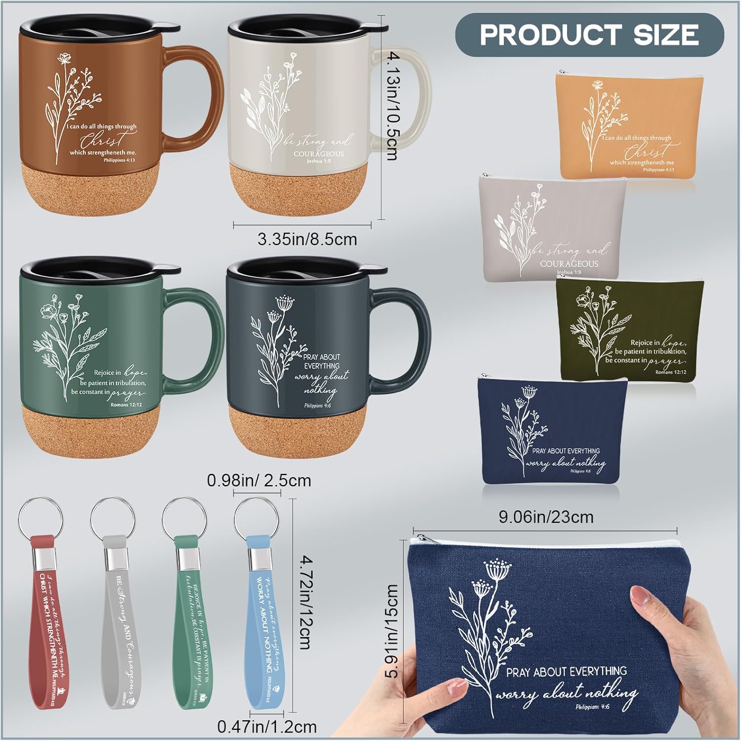 Baderke 12 Pcs Valentine Christian Gifts Set 13.5 oz Coffee Mug Cup Bible Verse Makeup Bag with Keychain Religious Church Clergy Appreciation Gifts for Pastor Nurse Women Wife Employee Sunday(Neutral) - Image 2