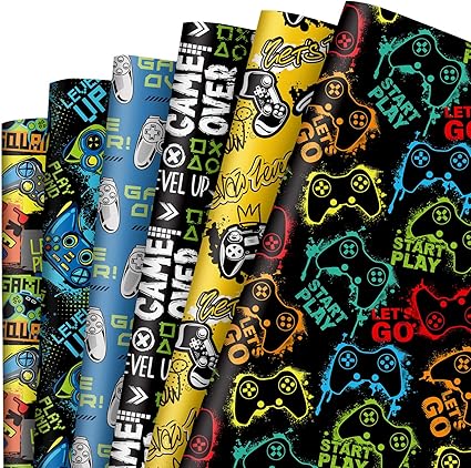 Amazon.com: AnyDesign 12Pcs Gaming Wrapping Paper Colorful Video Game ...