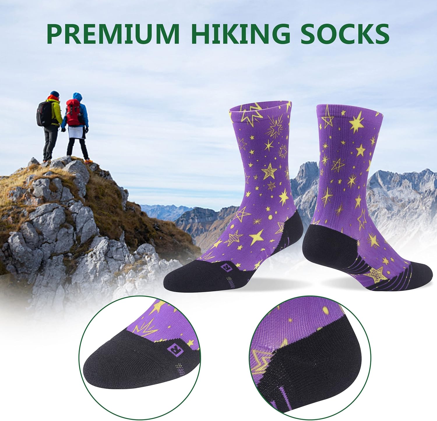 HUSO Hiking Socks Men Women Fashion Novelty Digital Printing Sports Crew Socks 3, 4 Pairs