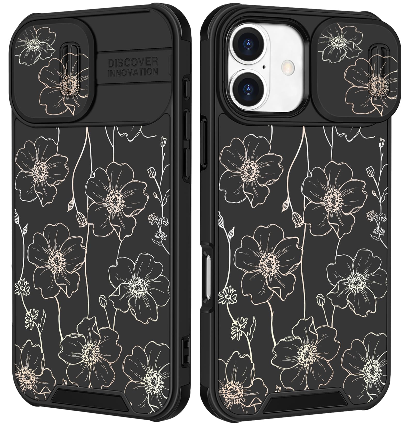Funermei for iPhone 17 Case - Women Girls Cute Phone Cover Pretty Girly Aesthetic Black Butterfly Unique Design with Slide Camera Cover and Dual Protection Funda for iPhone 17 Case
