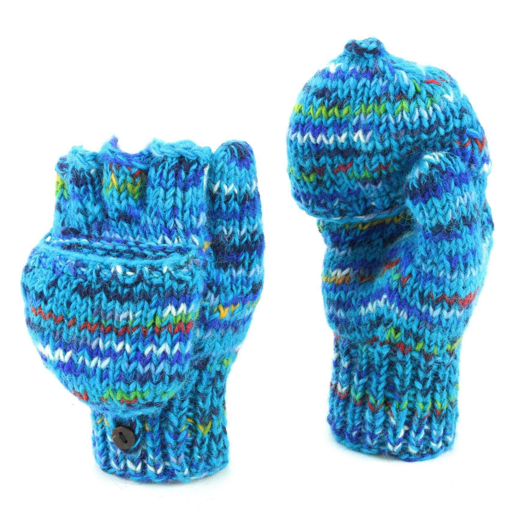 LOUDelephant Hand Knitted Wool Shooter Gloves - SD Bright Blue Mix