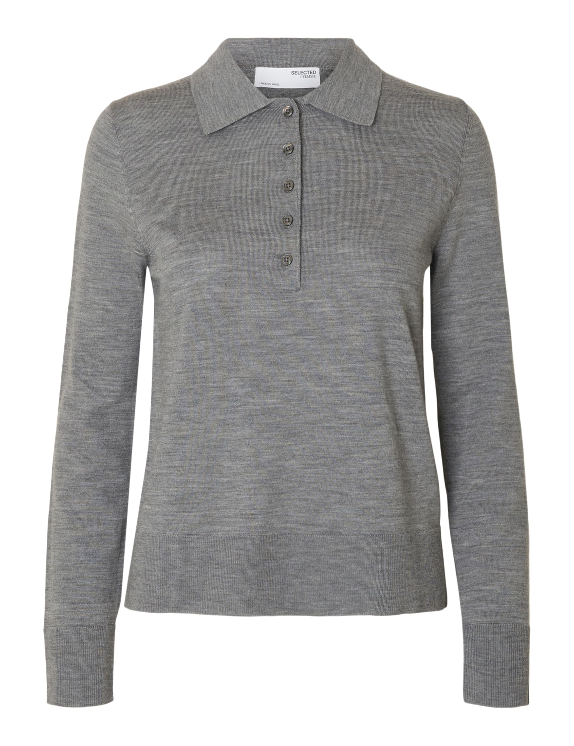 SELECTED FEMME Slfthea LS Knit Merino Collar Neck Noos, Medium Grey Melange, M