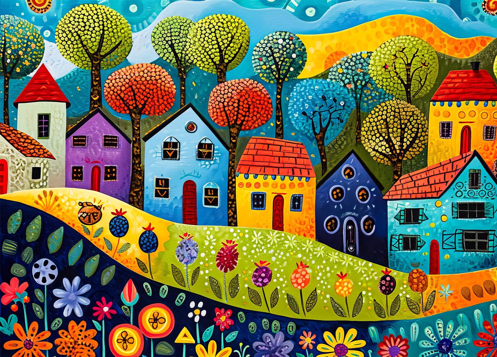Bullglesup Puzzle für Erwachsene 1000 Teile, Painting Houses mit Poster, Teile Passen Perfekt Ineinander Buchstaben Auf der Rückseite Kein Staub, Geschenk für Ältere Senioren (70 x 50cm)