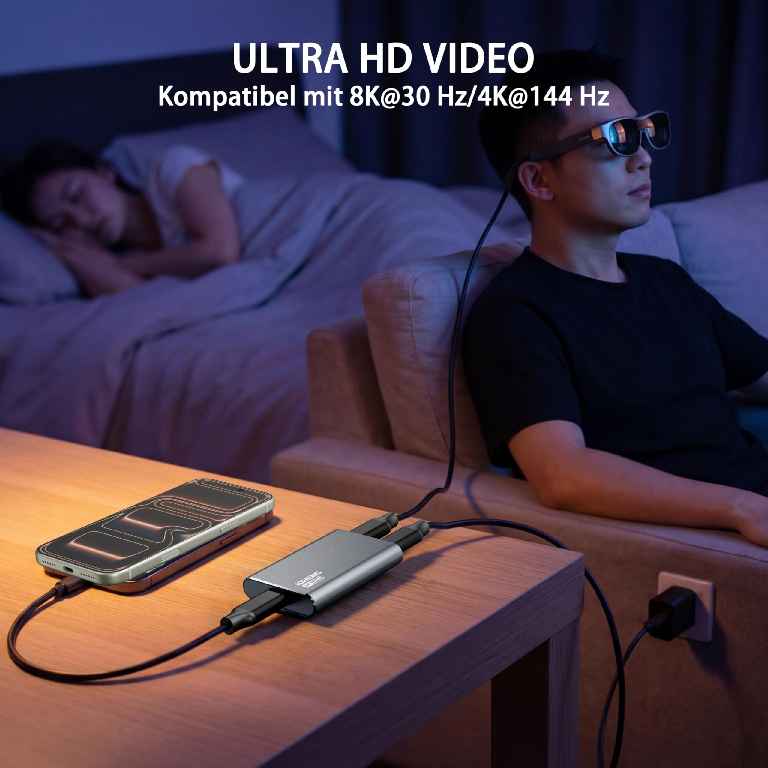 USB-C-auf-AR-Brillenadapter,Power für Xreal/Viture/RayNeo AR-Brillen während des Ladevorgangs für Steam Deck,ROG Ally,Switch 2,DJI RC 2,iPhone 17 oder Android-Phones,kompatibel mit 8K 30Hz/4K 144Hz
