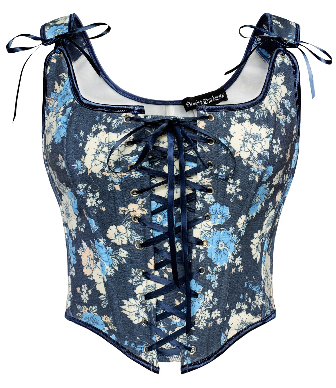 SCARLET DARKNESS Damen Renaissance Korsett Top Vintage Blumendruck Corsage Weste